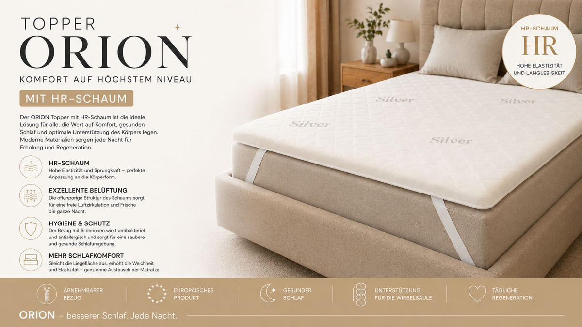 TOPPER Z Vysoce Elastické HR Pěny, 4 Cm, 140x200 Cm, ORION - bílá, textil (140/200cm) - Kaiser Möbel