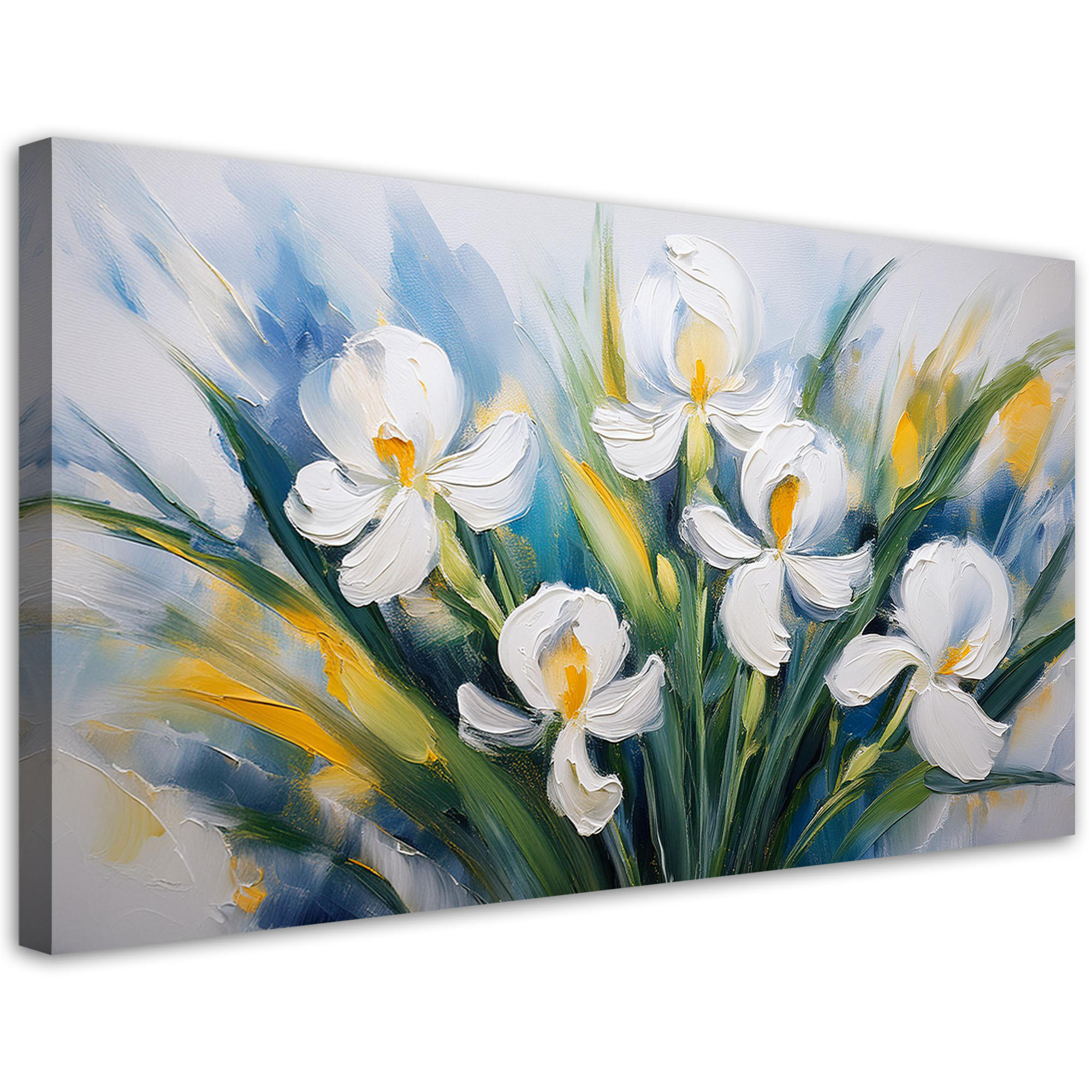 LEINWANDBILD Bemalte weiße Iris-Blumen 100x50cm - Weiß, Textil (100/50cm) - Feeby