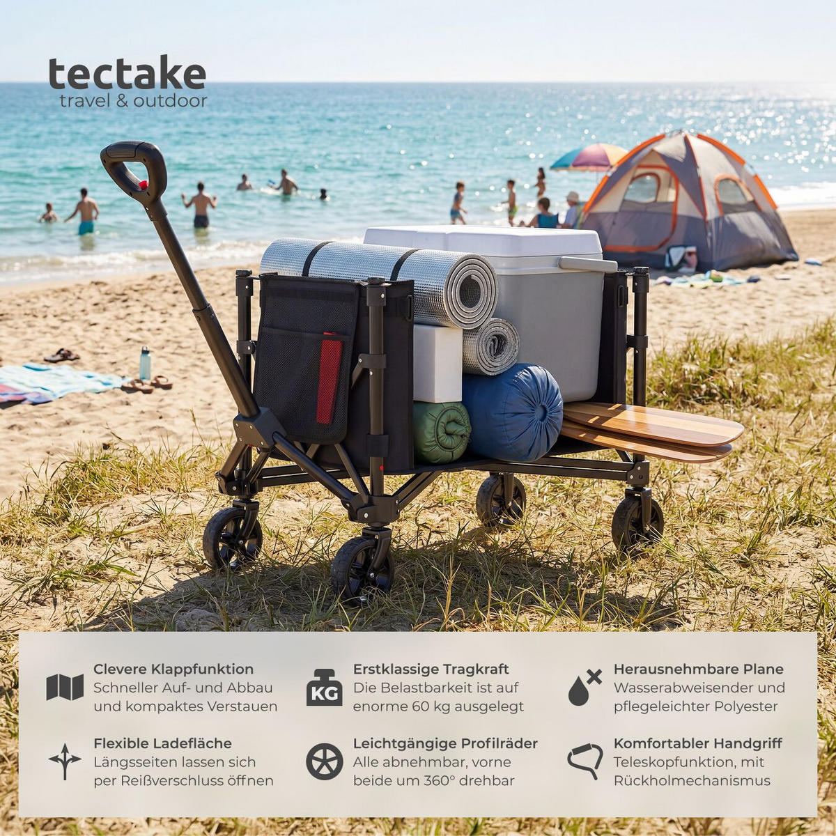 BOLLERWAGEN Smartrider, Inklusive Einlegeboden, Reflektorstreifen, Belastbarkeit 60 kg, schwarz - Schwarz, Kunststoff (47/90/83cm) - tectake