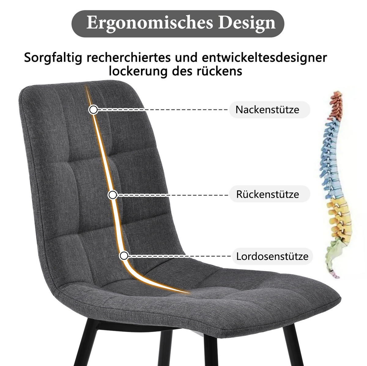 ESSZIMMERSTUHL 4er-Set ergonomisch 44 x 41 x 86 cm Leinen Gray - Grau, Metall (44/86/46cm) - Meubliv