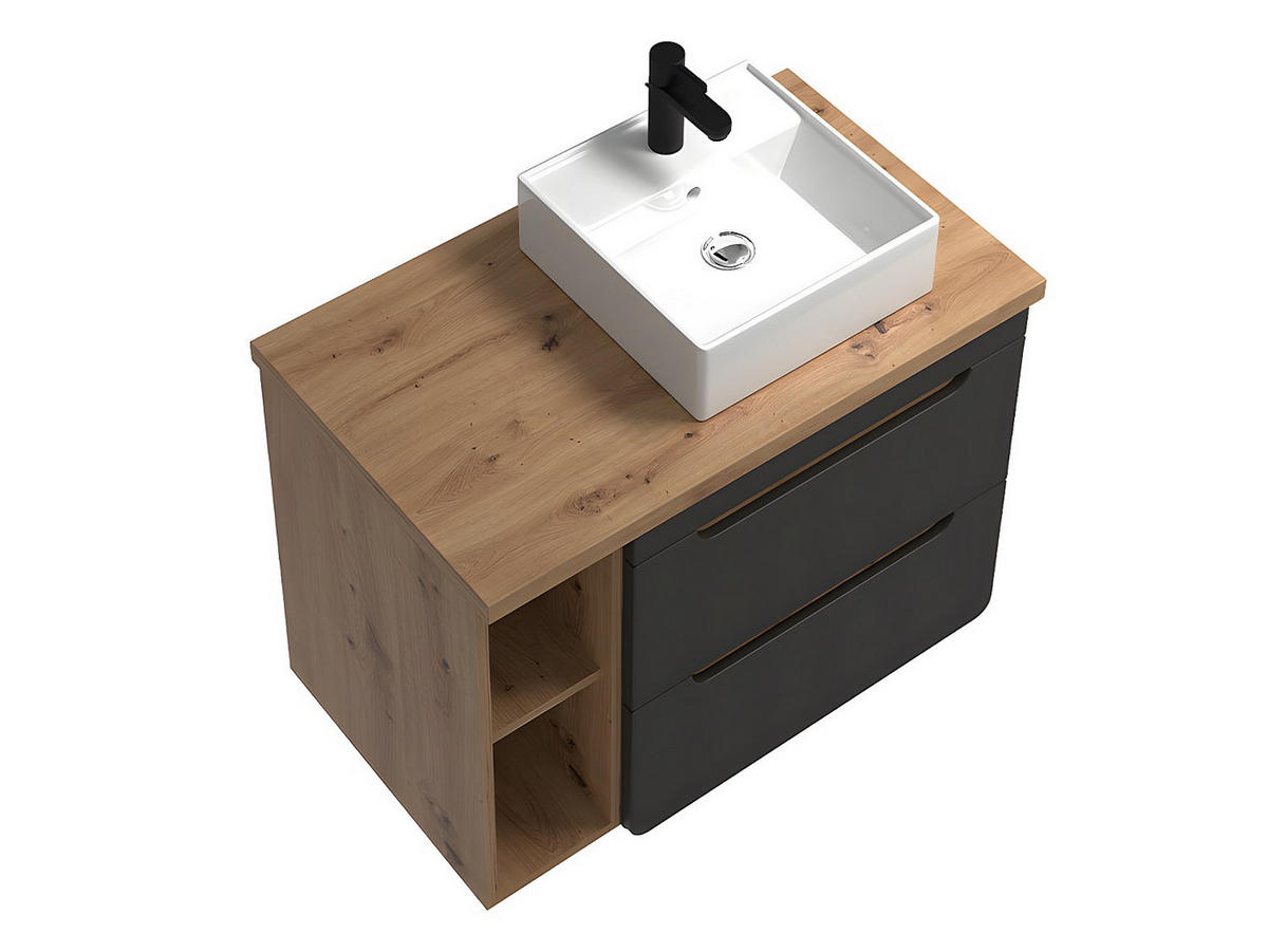 EINZELWASCHTISCH - 80cm x 46cm - Holzspan - anthrazitgrau, naturfarben hell - ARUBA - Anthrazit, Holz (80/59/46cm) - Vente-Unique