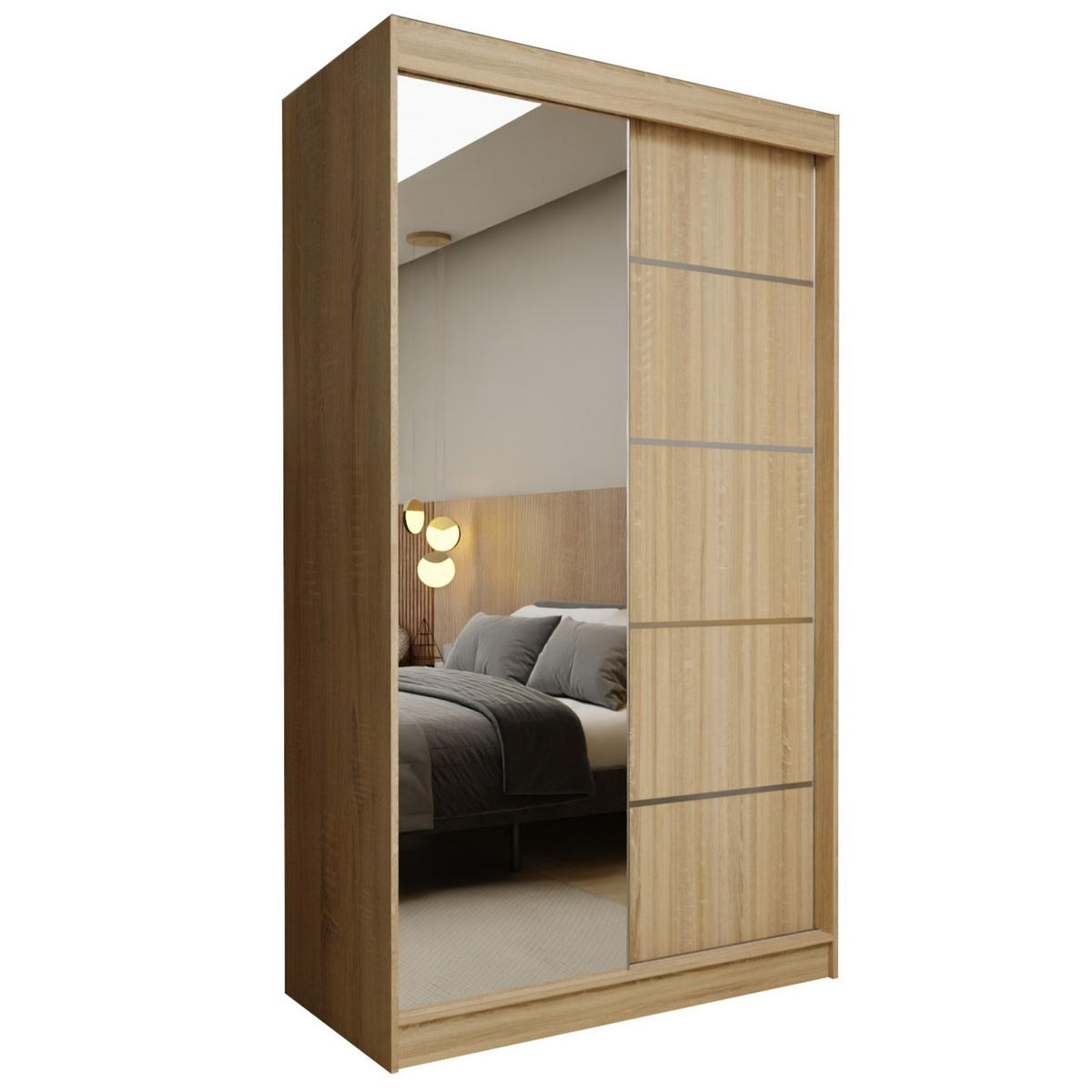 SCHWEBETÜRENSCHRANK MIRELLA 120/216/61 cm 2-türig mit Spiegel Sonoma Eiche - Sonoma Eiche, Holzwerkstoff (120/216/61cm) - MASSENO