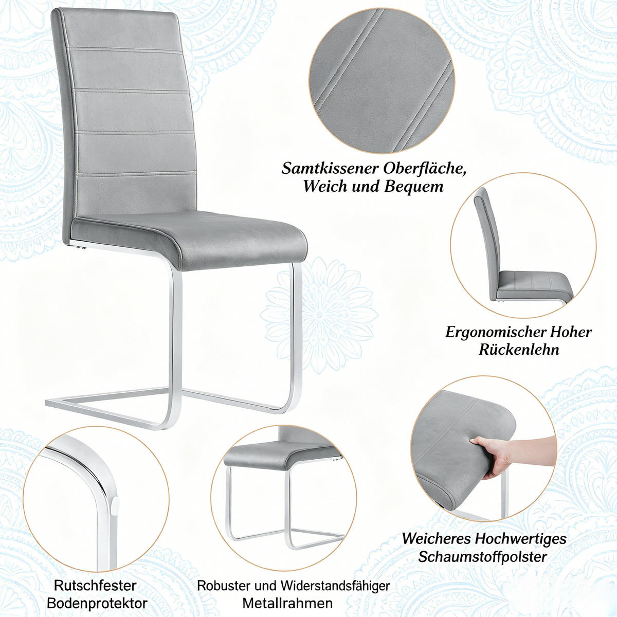 SCHWINGSTUHL DE-36176 2er-Set mit Samtbezug Grau - Dunkelgrau, Metall (51/100/40cm) - ComfortXL