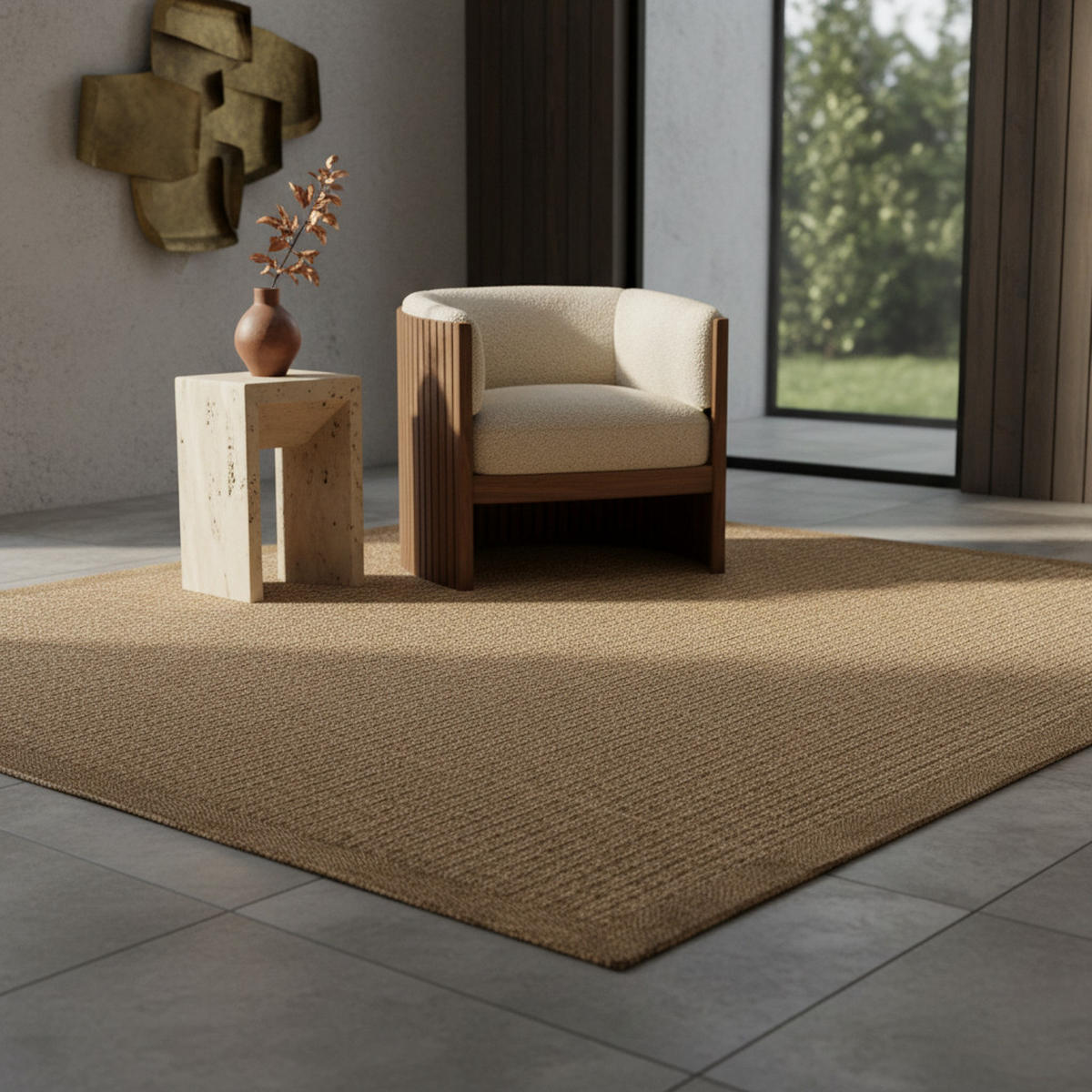 TEPPICH Outdoor Flachgewebe Uni-Farbe Polypropylen Balkon Braun Rechteckig 280x370 - Braun, Textil (280/370cm) - KADIMA DESIGN