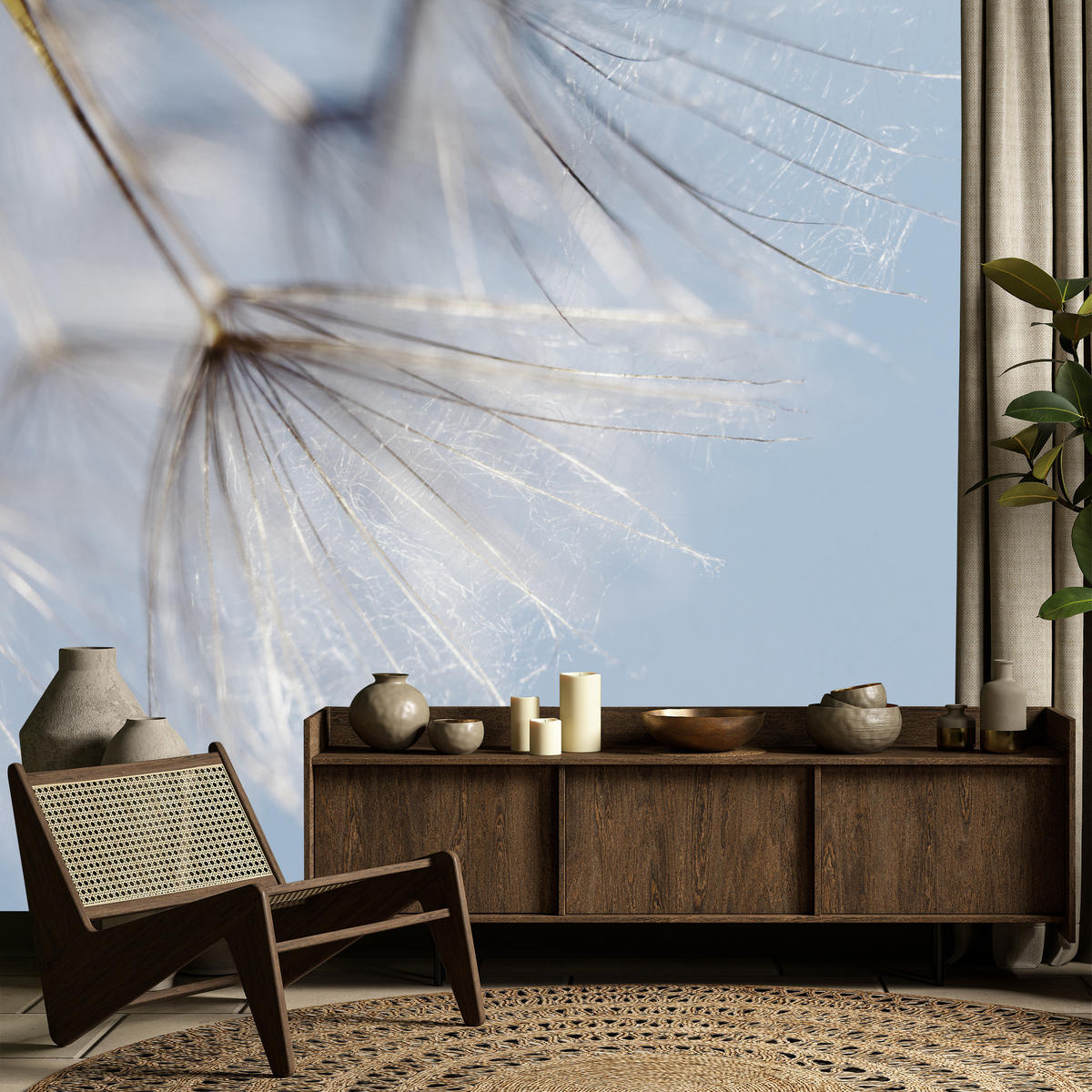 FOTOTAPETE für Schlafzimmer Zarte Löwenzahnblüten im Wind 400x280 - Braun/Weiß, Papier (400/280cm) - Muralo