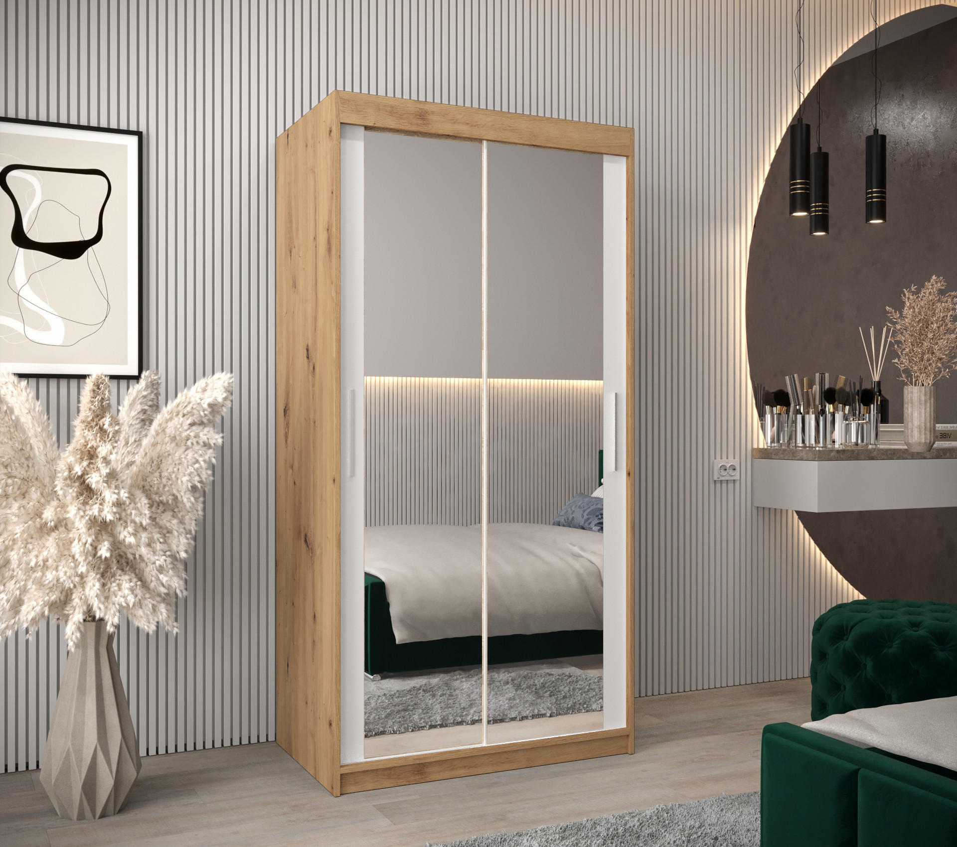 SCHWEBETÜRENSCHRANK 200/150/62 2-türig - Silberfarben/Weiß, Holz/Kunststoff (150/200/62cm) - Abiks Möbel