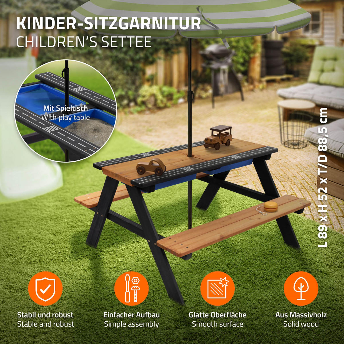 KINDERSITZGARNITUR OUTDOOR mit Spielwannen Naturbraun - Braun, Kunststoff - ML-DESIGN