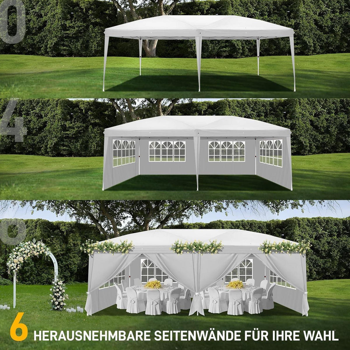 FALTPAVILLON 3x6m Pop-up Weiß mit 6 Seitenteilen - Weiß, Textil (300/268/600cm)