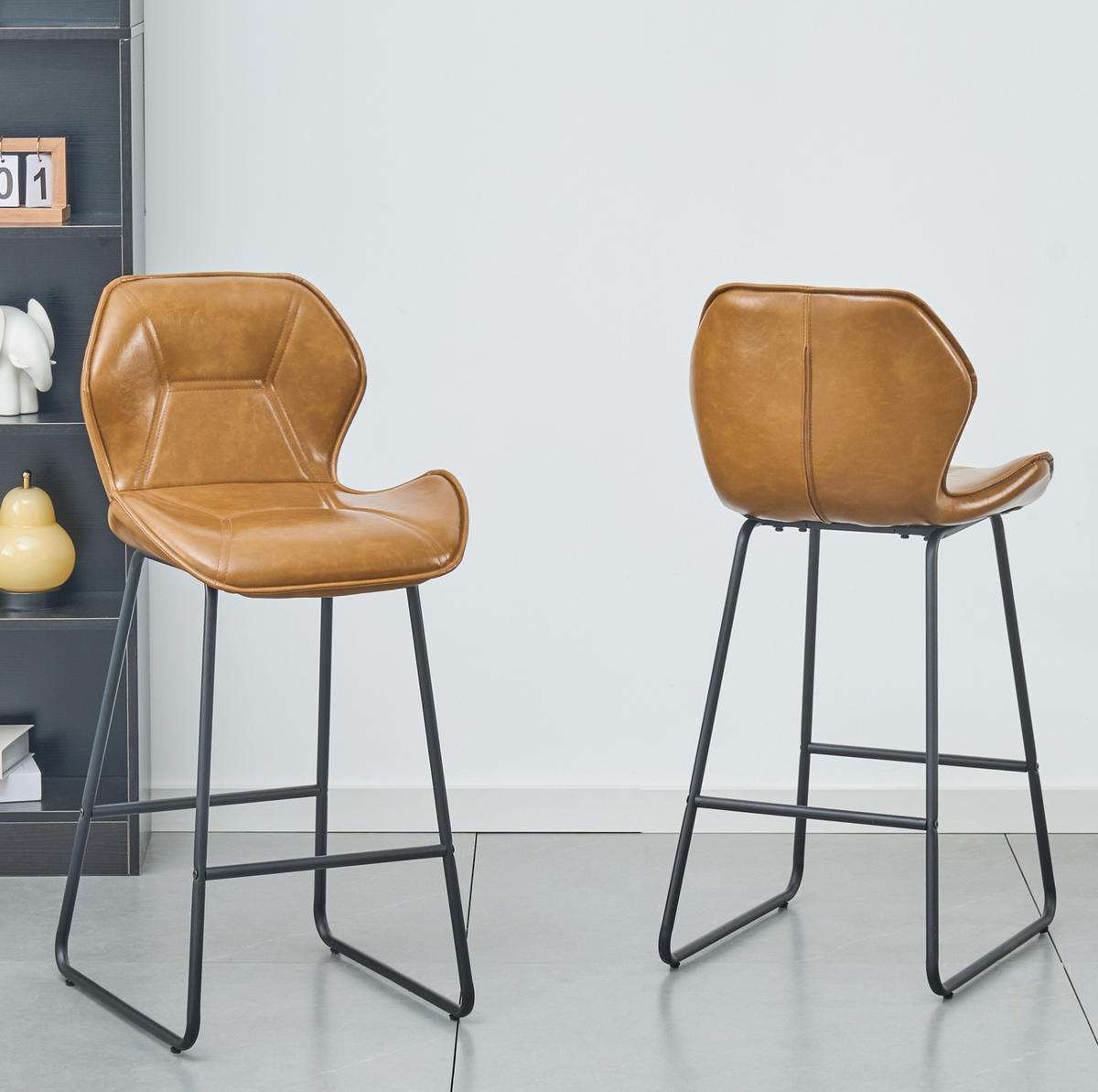 BARHOCKER 2er-Set Braun mit Rückenlehne und Fußstütze - Braun, Metall (47/91.5/48.5cm) - MIVRAY