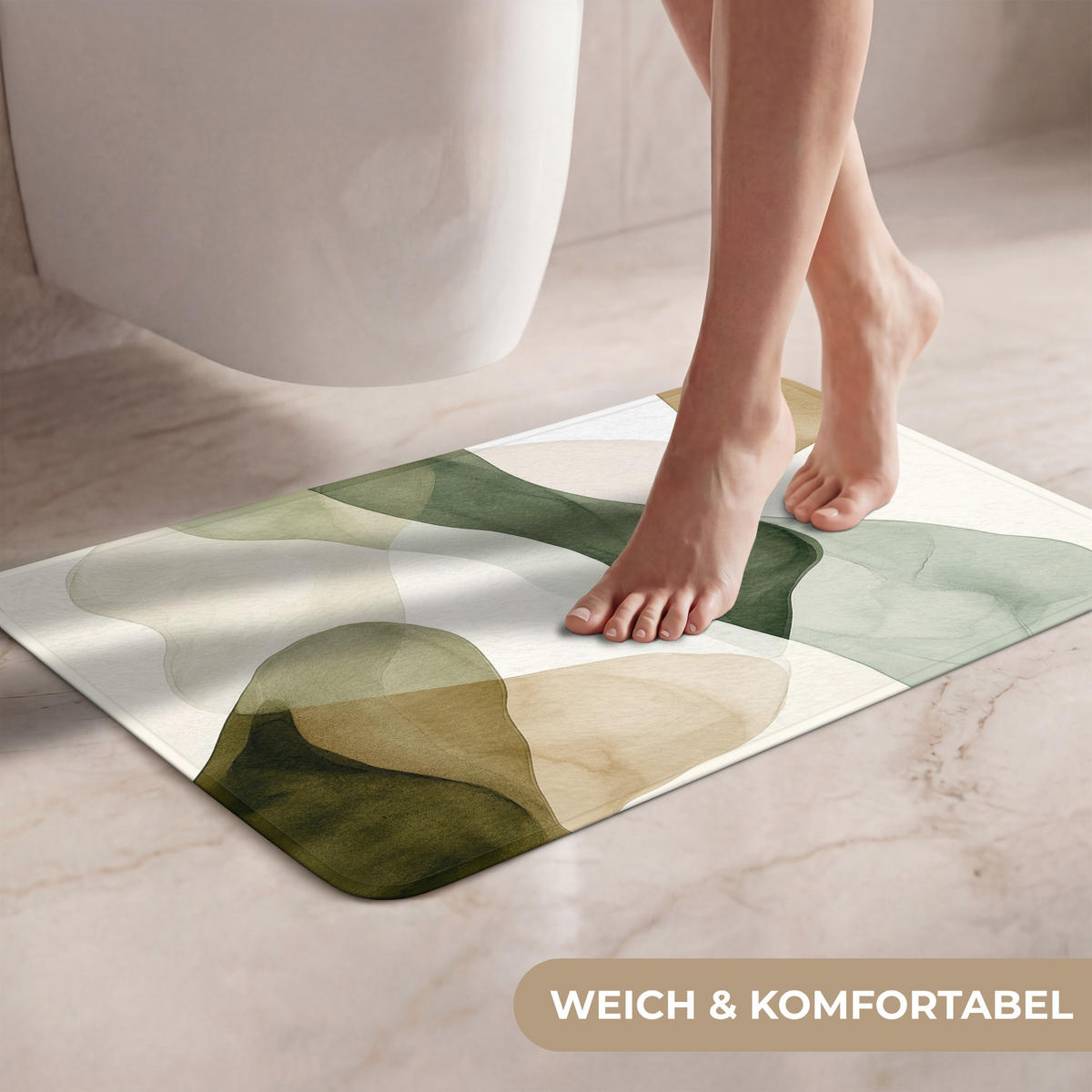 WC-VORLEGER Japandi - Abstrakt - Grün Toilettenvorleger 60x40 cm - Grün, Kunststoff/Textil (60/1cm) - OnlyWow