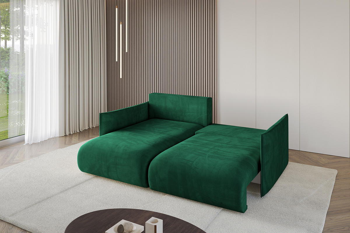 ECKSOFA mit Schlaffunktion und Bettkasten ONESK-L 208x165x40 Dunkelgrün Velours - Dunkelgrün, Holzwerkstoff/Kunststoff (208/165cm) - ALTDECOR
