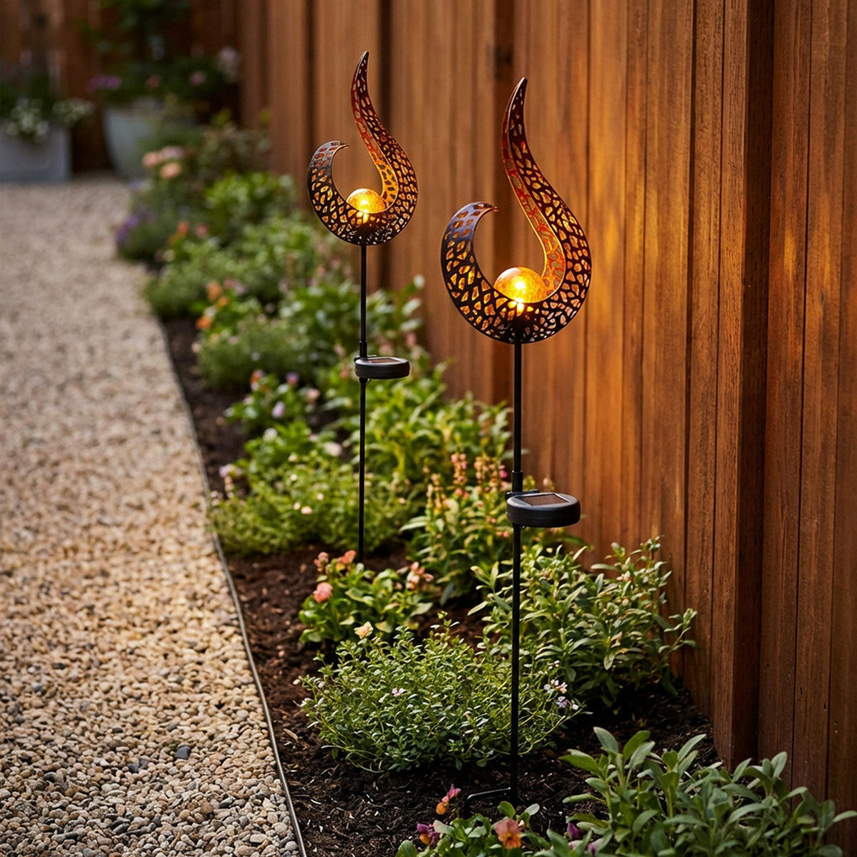 2X LED AUSSENLEUCHTE Schwarz Gold Flammenoptik - Schwarz, Glas (16.5/6.5/90cm) - Globo Lighting