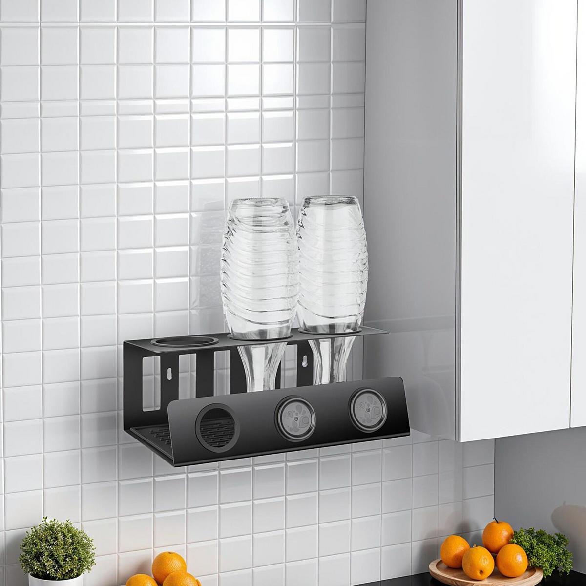 SODA-FLASCHENHALTER Triso,30 x 15,5 x 11,5 cm,schwarz - Schwarz, Metall (30/11.5/15.5cm) - tectake