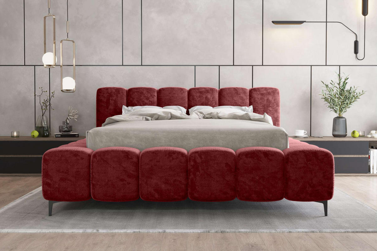 POLSTERBETT COZY Chenille Weinrot 140/200 cm - Weinrot/Schwarz, Textil/Metall (140/200cm) - 99rooms