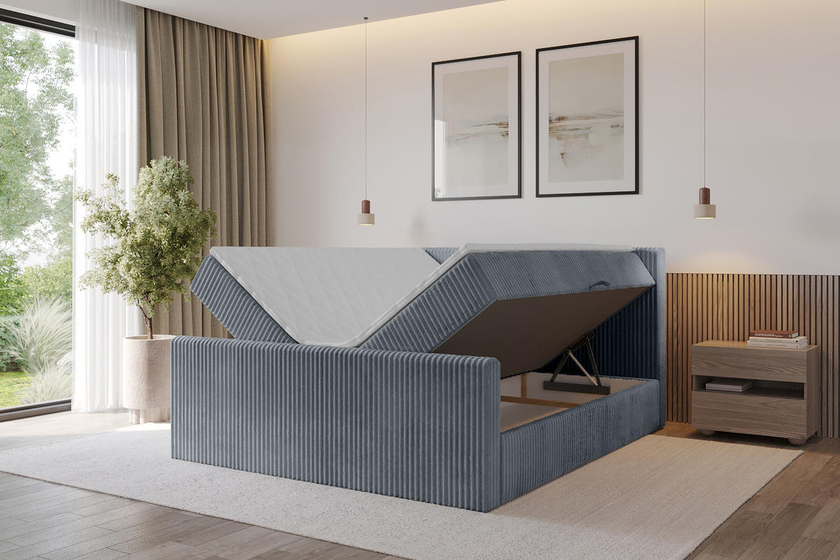 BOXBETT mit Matratze H3 und Lattenrost - TOLO-Z - 140x200 Cord - Grau - Grau, Holzwerkstoff (140/200cm) - ALTDECOR