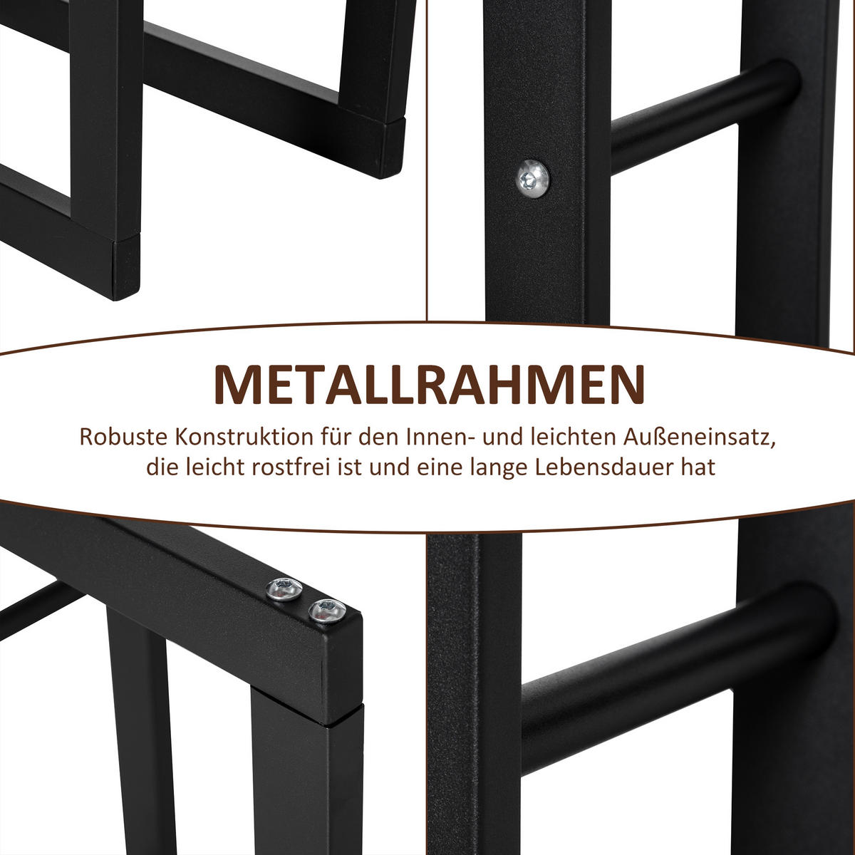 KAMINHOLZREGAL, Stahl, Schwarz, 60L x 25B x 100H cm - Schwarz, Metall (25/100/60cm) - HOMCOM