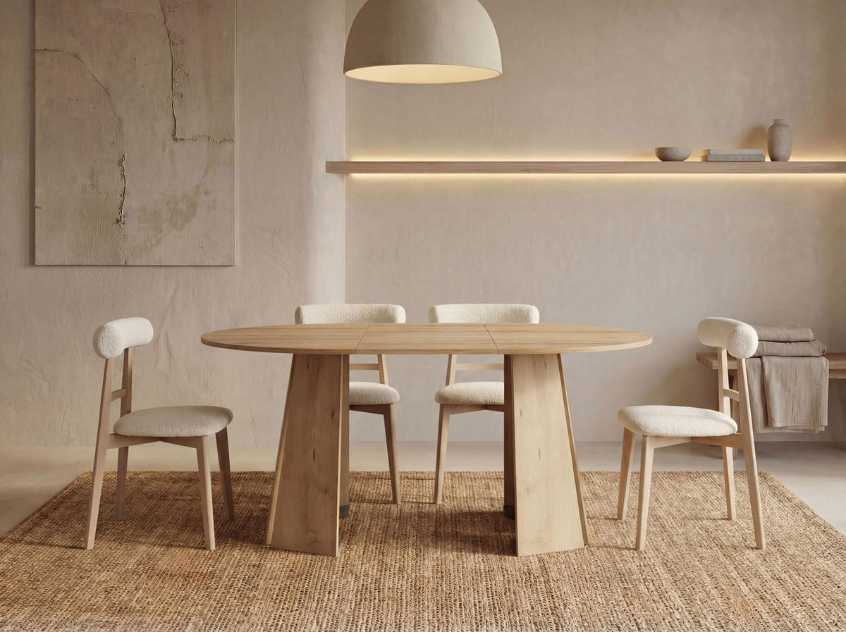 ESSTISCH Lunda rund ausziehbar verlängerbar, Buche Hellbraun 100-140/100/76 cm - Buchefarben/Schwarz, Holzwerkstoff (100/100/76cm) - WFL GROUP