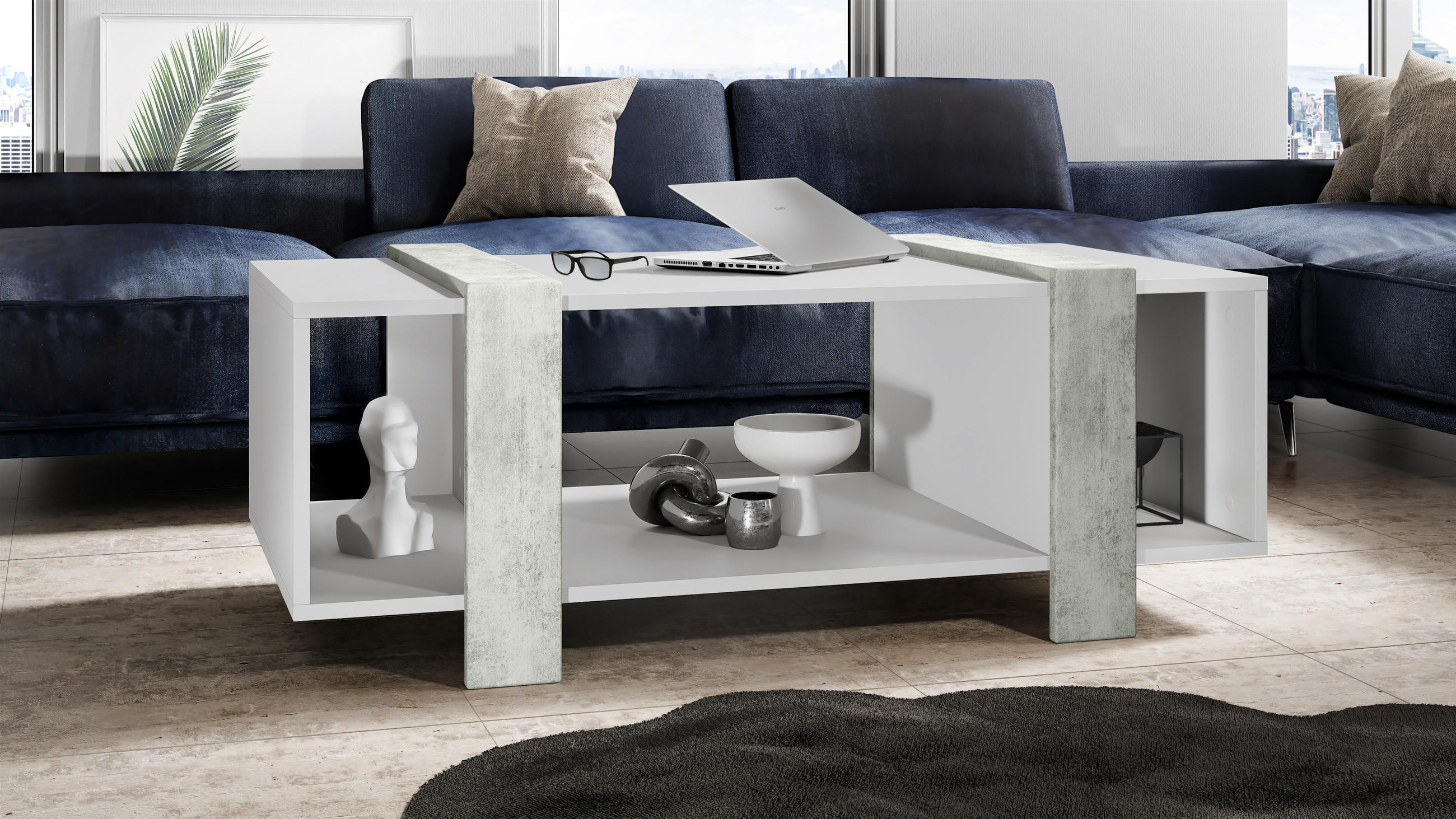 COUCHTISCH Ida Blenden in Beton Oxid Optik - Hellgrau, Holzwerkstoff (56.5/110.5/42cm) - Vladon