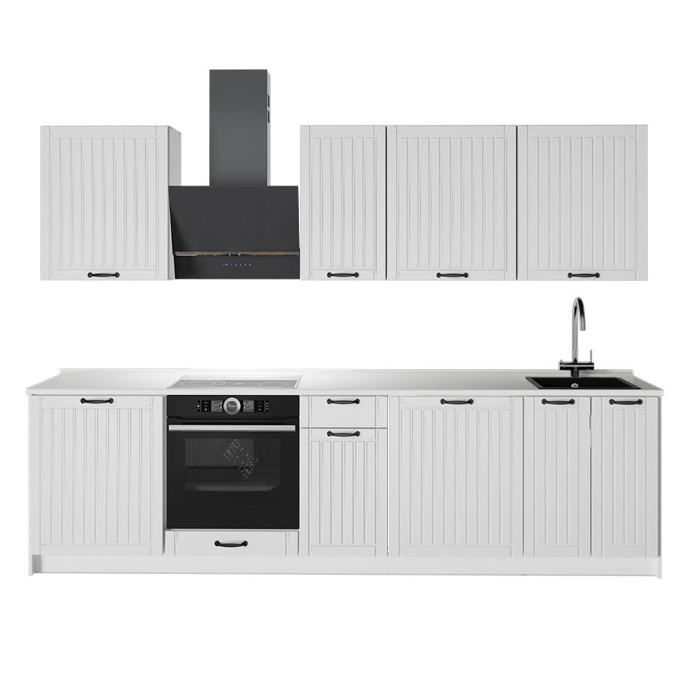 KÖK Fame-Line, Vitt hus på landet/Vit, 280 cm utan bänkskiva - Vit, Träbaserade material (280/206.8/51.6cm) - Vicco