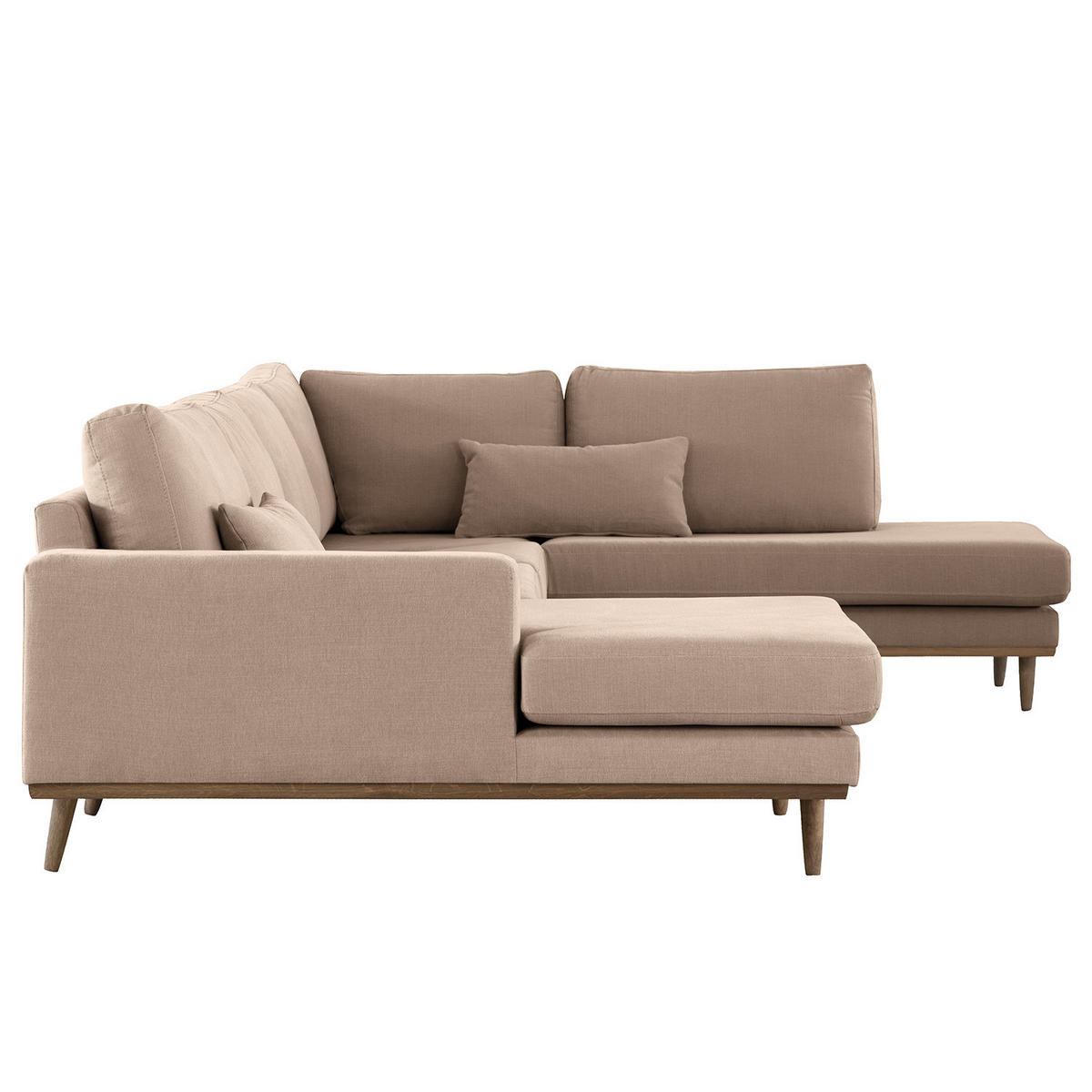 WOHNLANDSCHAFT mit Longchair - Taupe/Eichefarben, Naturmaterialien/Eichenholz (371/81/219cm) - home24