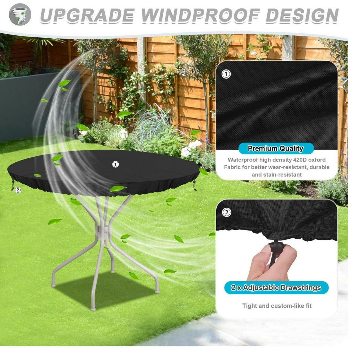 ABDECKHAUBE für Gartentisch Rund Ø122x10cm 420D Oxford Wasserdicht - Schwarz, Kunststoff (122/10/122cm)