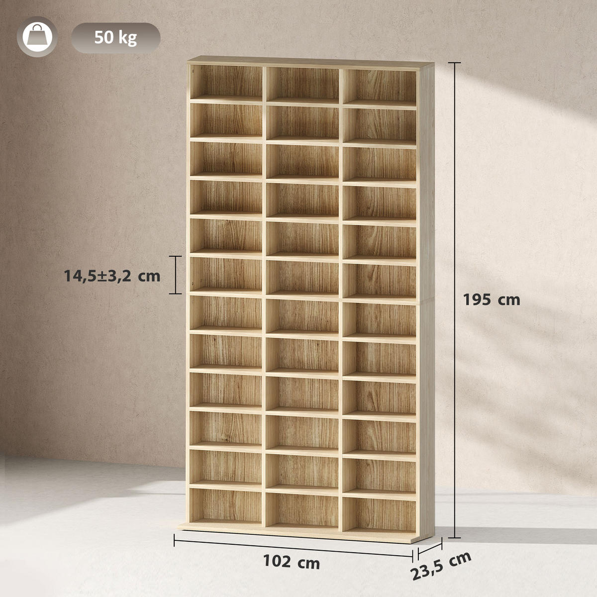 CD-REGAL DE-14473 36 Fächer, verstellbare Böden Eiche - Eichefarben, Holzwerkstoff (23.5/195/102cm) - ComfortXL