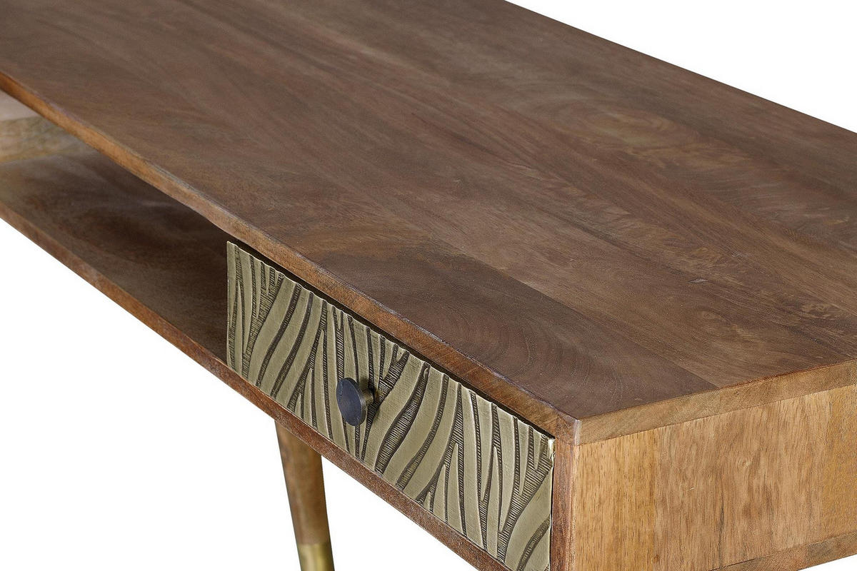 SCHREIBTISCH aus Mangoholz mit Bronzeelementen - Braun, Holz (130/50/76cm) - Giner y Colomer