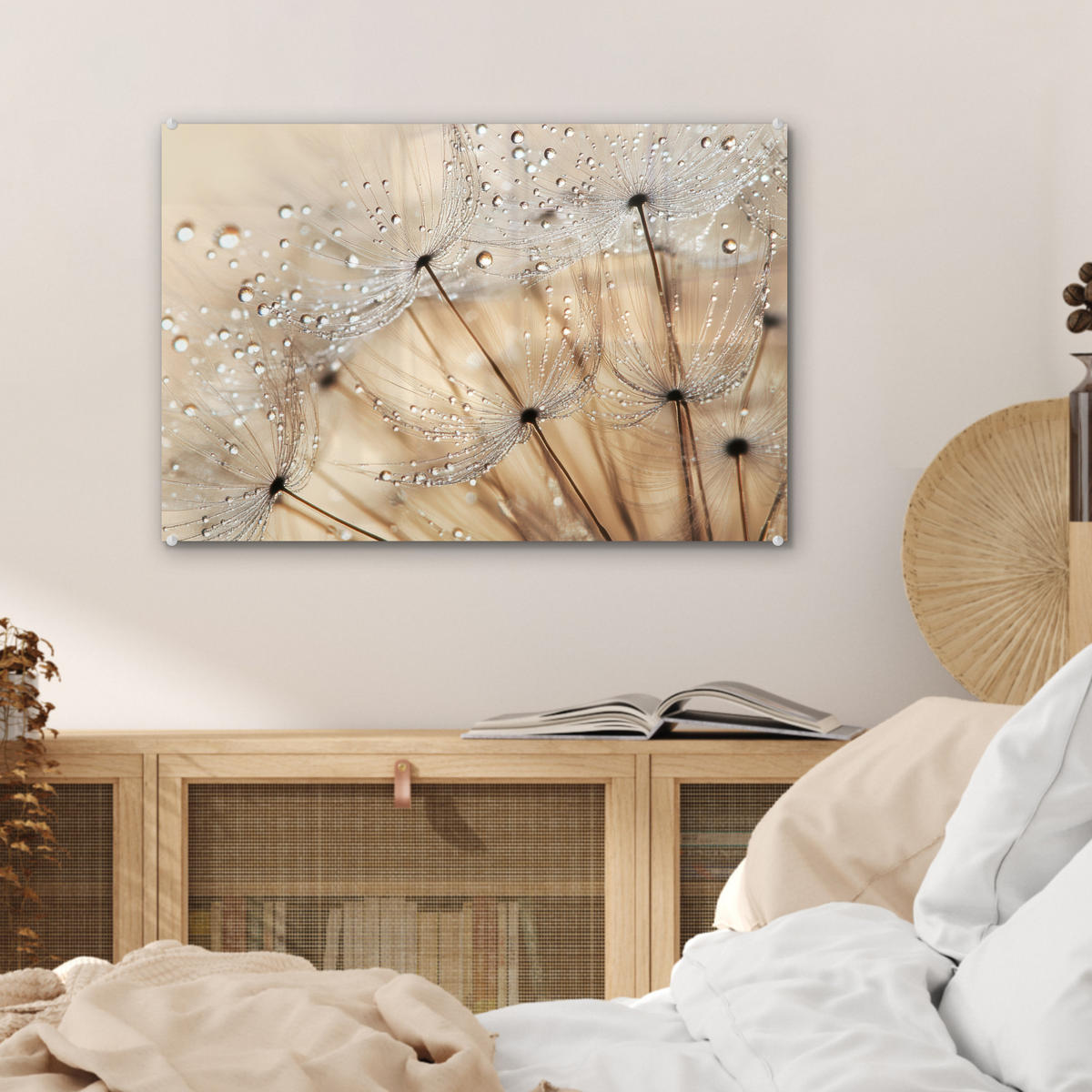 ACRYLGLASBILD Löwenzahn - Abstrakt - Natur - Beige 60x40 cm - Braun, Glas (60/40cm) - MuchoWow