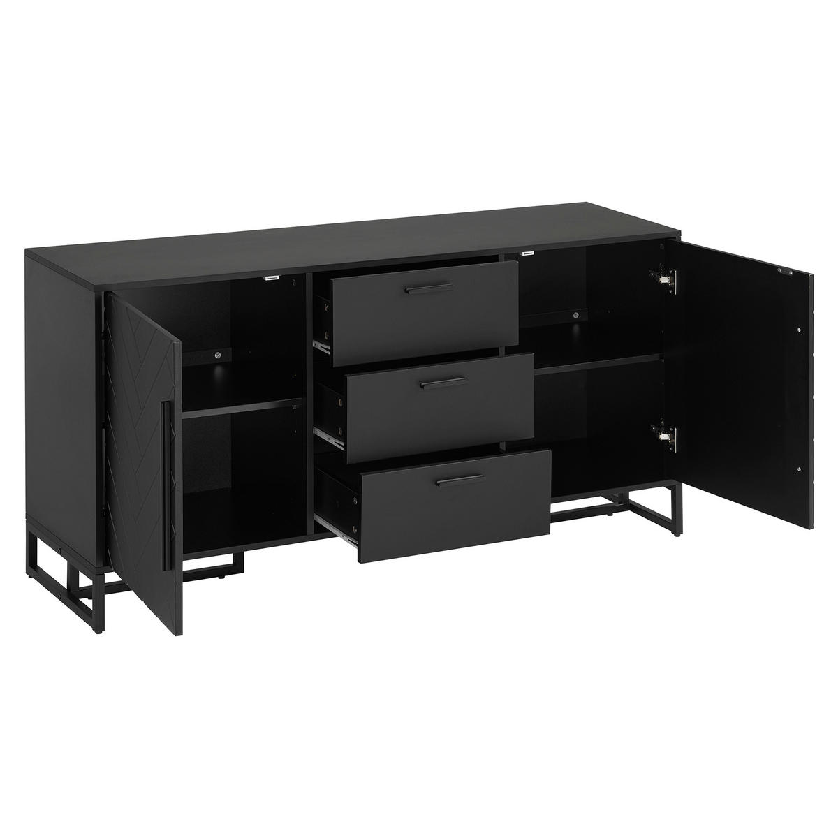 SIDEBOARD in Schwarz mit 2 Türen & 3 Schubladen - Schwarz, Holzwerkstoff (145/75/40cm) - Urban Meuble