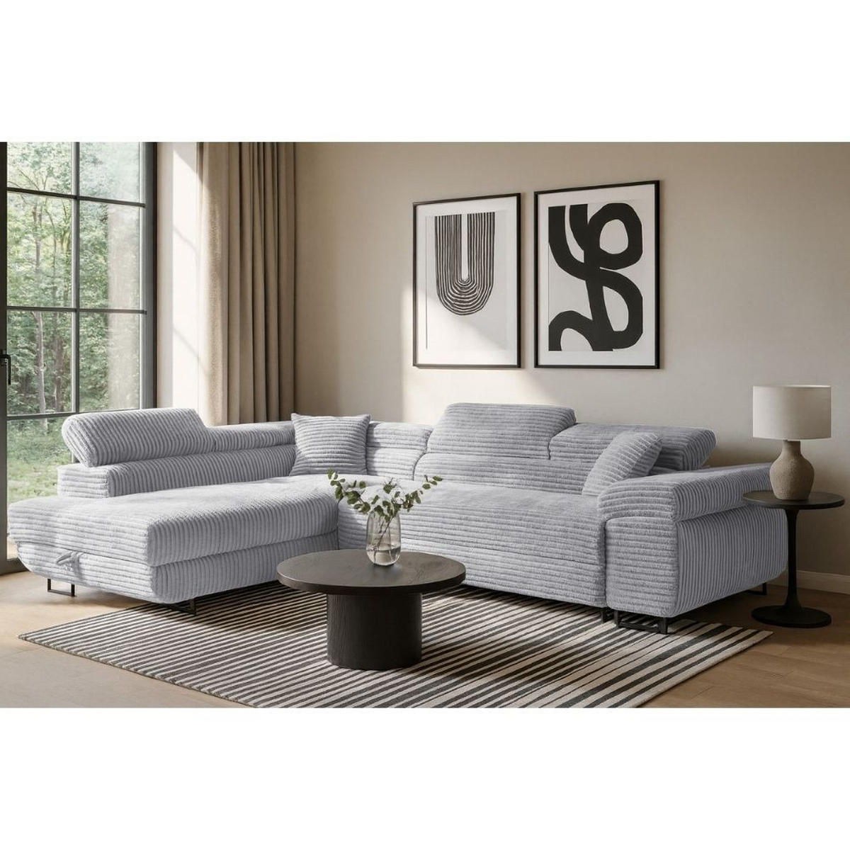 ECKSCHLAFSOFA Luis L, mit Schlaffunktion und Bettkasten – praktisch und bequem, Links, Grau - Schwarz/Grau, Textil (275/205cm) - AN-Moebel 4u
