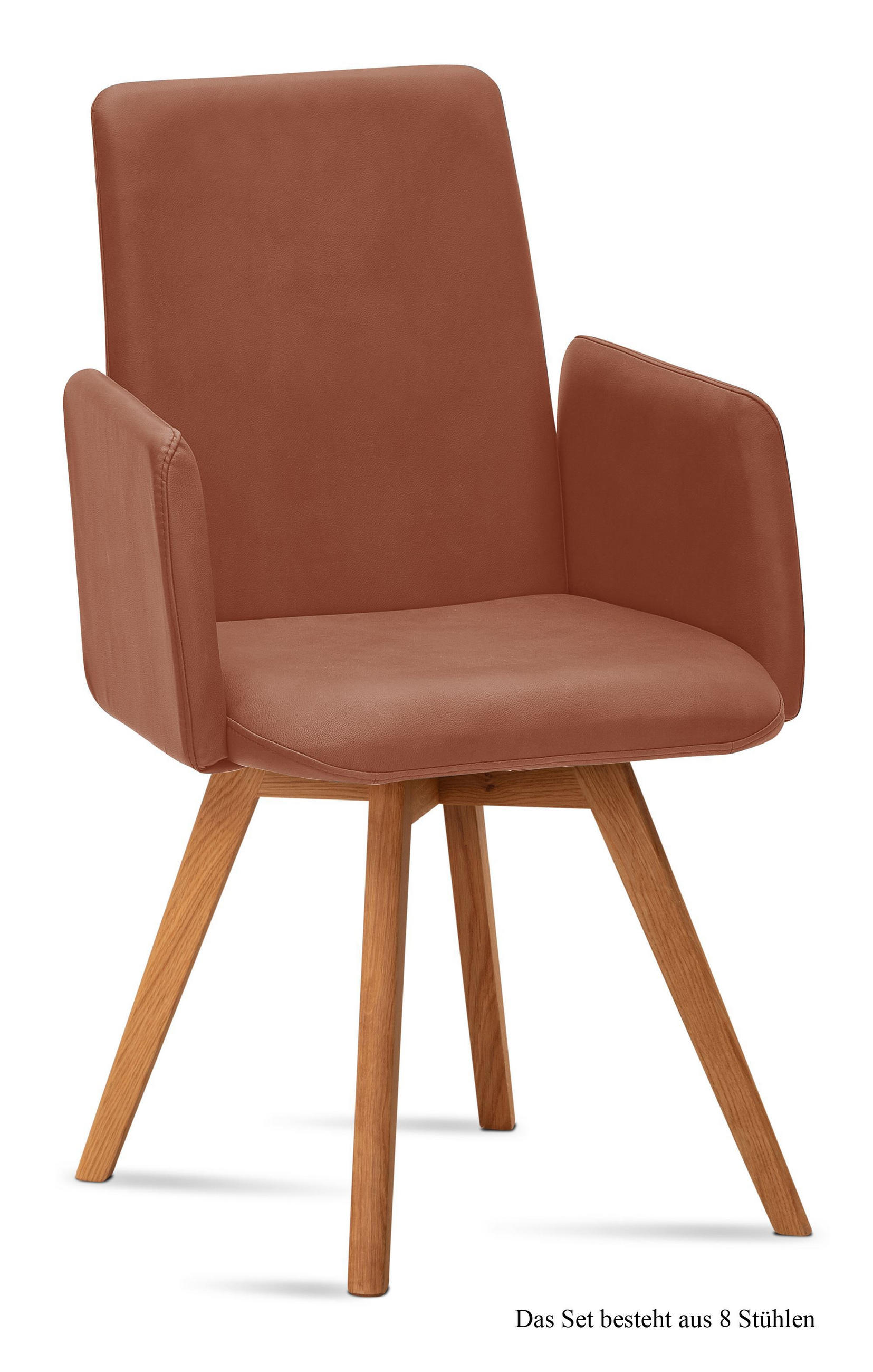 ARMLEHNSTUHL (8er-Set) Dilys 52x92x60 Eiche geölt/Cognac - Cognac/Eichefarben, Kunststoff (60/92/52cm) - 58aufmkessel