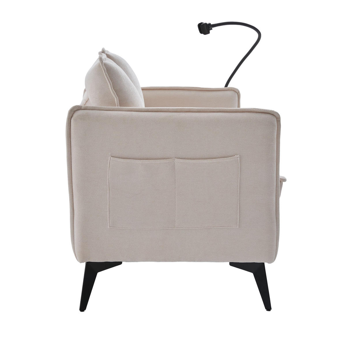 SOFA 2-Sitzer modernes Design mit Handy-Halterung Beige Chenille 127/69/66 cm - Beige, Textil (127/66/69cm) - OKWISH