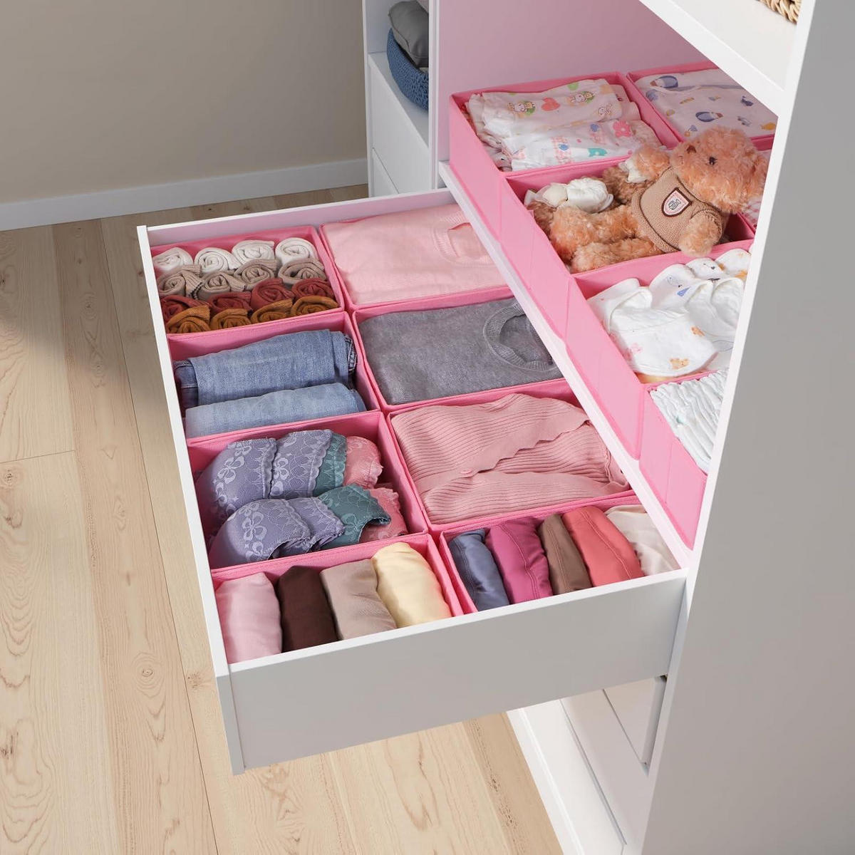SCHUBLADEN Organizer 16er Set Grau/Rosa - Multicolor, Textil (24/11/26cm)