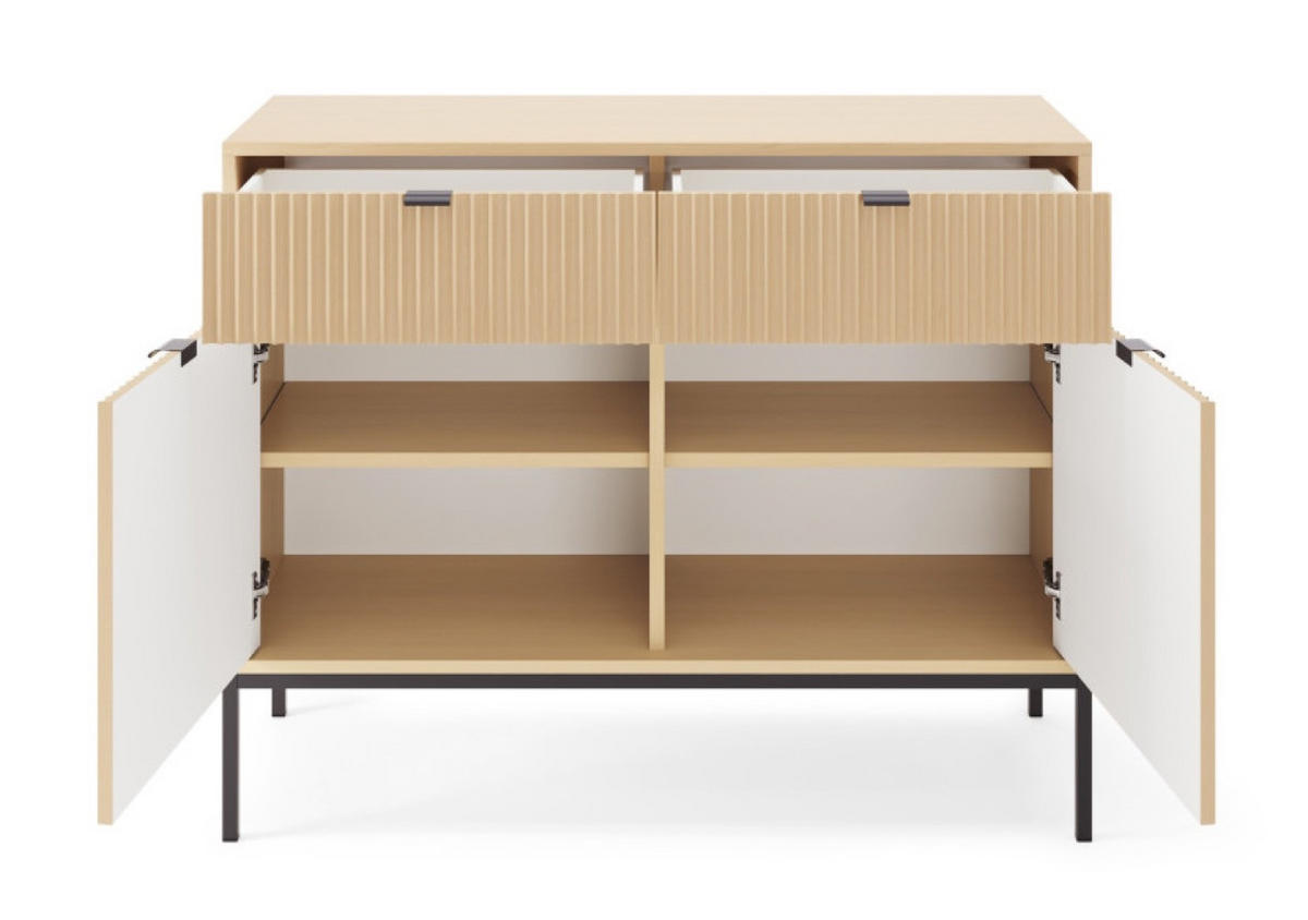 KOMMODE Vicenza Eiche KSZ104 Schwarze Hohe Beine Mit Metallgestell - Beige, Holzwerkstoff (104/83/39cm) - Sepro Meble
