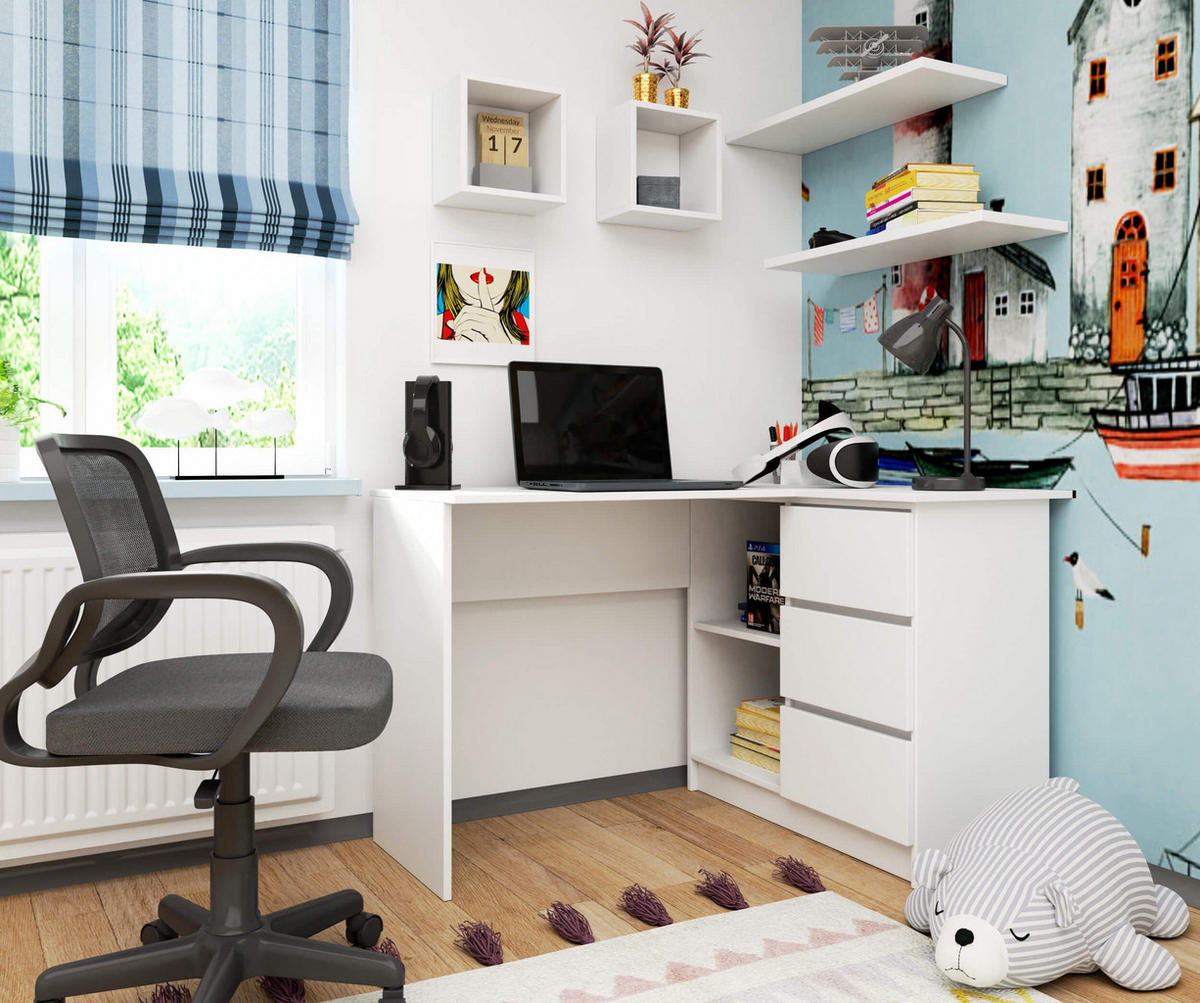 SCHREIBTISCH Weiß 77/124/85 - Weiß, Holzwerkstoff (85/124/77cm) - RAUMHIRSCH FURNITURE