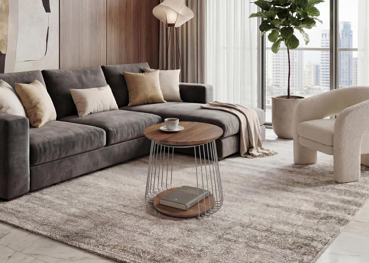 MIZA za kavč okrogla Rjava, srebrna - srebrne barve/rjava, les (50/50/52cm) - MCW