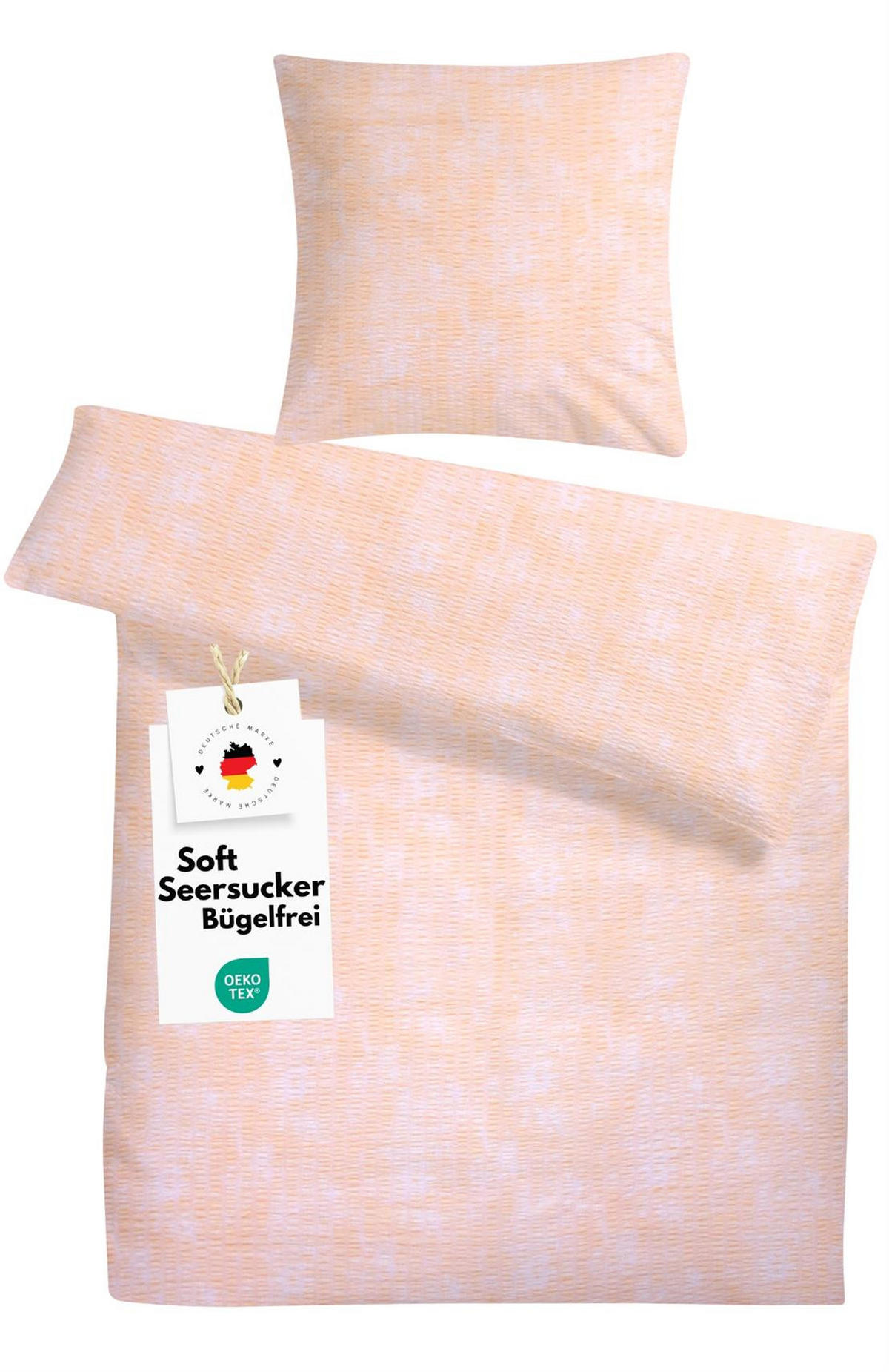 SEERSUCKER-BETTWÄSCHE 135x200 Sommer Bettbezug Bügelfrei aus 100% Baumwolle, Bettbezüge Wolken Muster Apricot Orange - Weiß, Textil (135/200cm) - Carpe Sonno