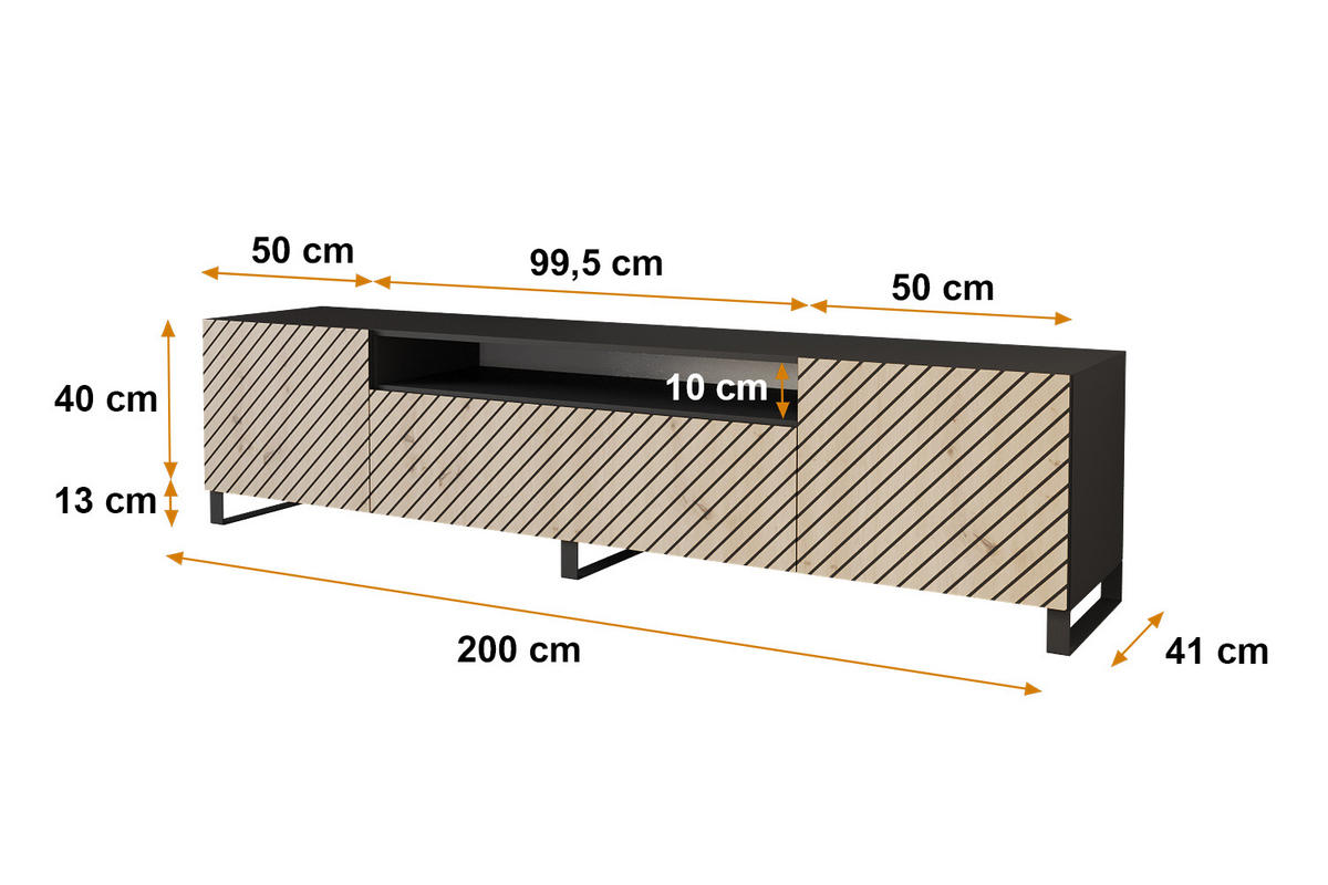 LOWBOARD SENI-S 200x53x41 cm - Schwarz / Artisan - Schwarz, Holzwerkstoff (200/53/41cm) - ALTDECOR