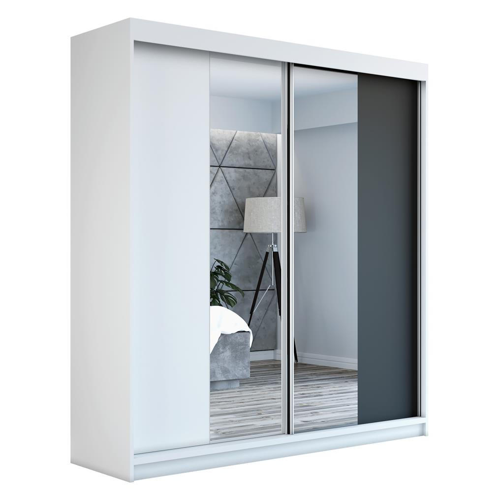 A&J MöbelLand Schwebetürenschrank Weiß, Weiß, Schwarz 160x215x59.5 cm