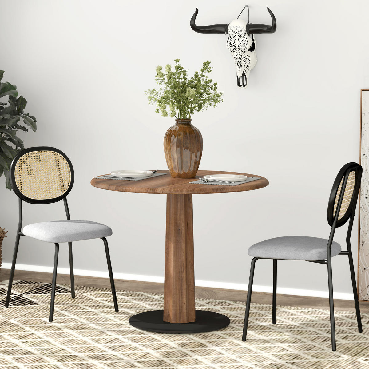 ESSZIMMERSTÜHLE 2er-Set DE-13239 Rotin-Rückenlehne & Stahlgestell Grau - Grau, Metall (54/87/44cm) - ComfortXL