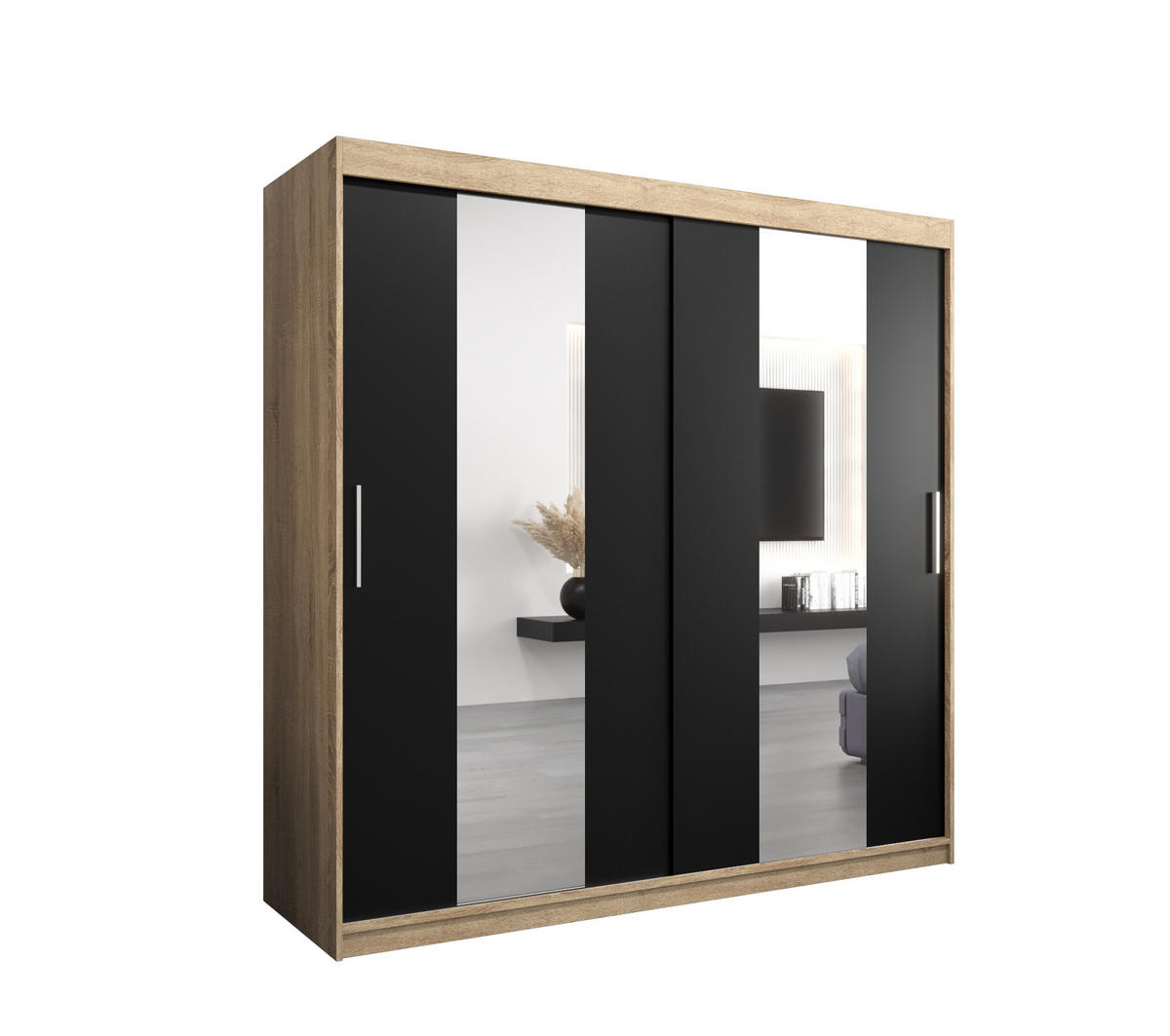 SCHWEBETÜRENSCHRANK 200/200/62 2-türig - Silberfarben/Schwarz, Holz/Kunststoff (200/200/62cm) - Abiks Möbel