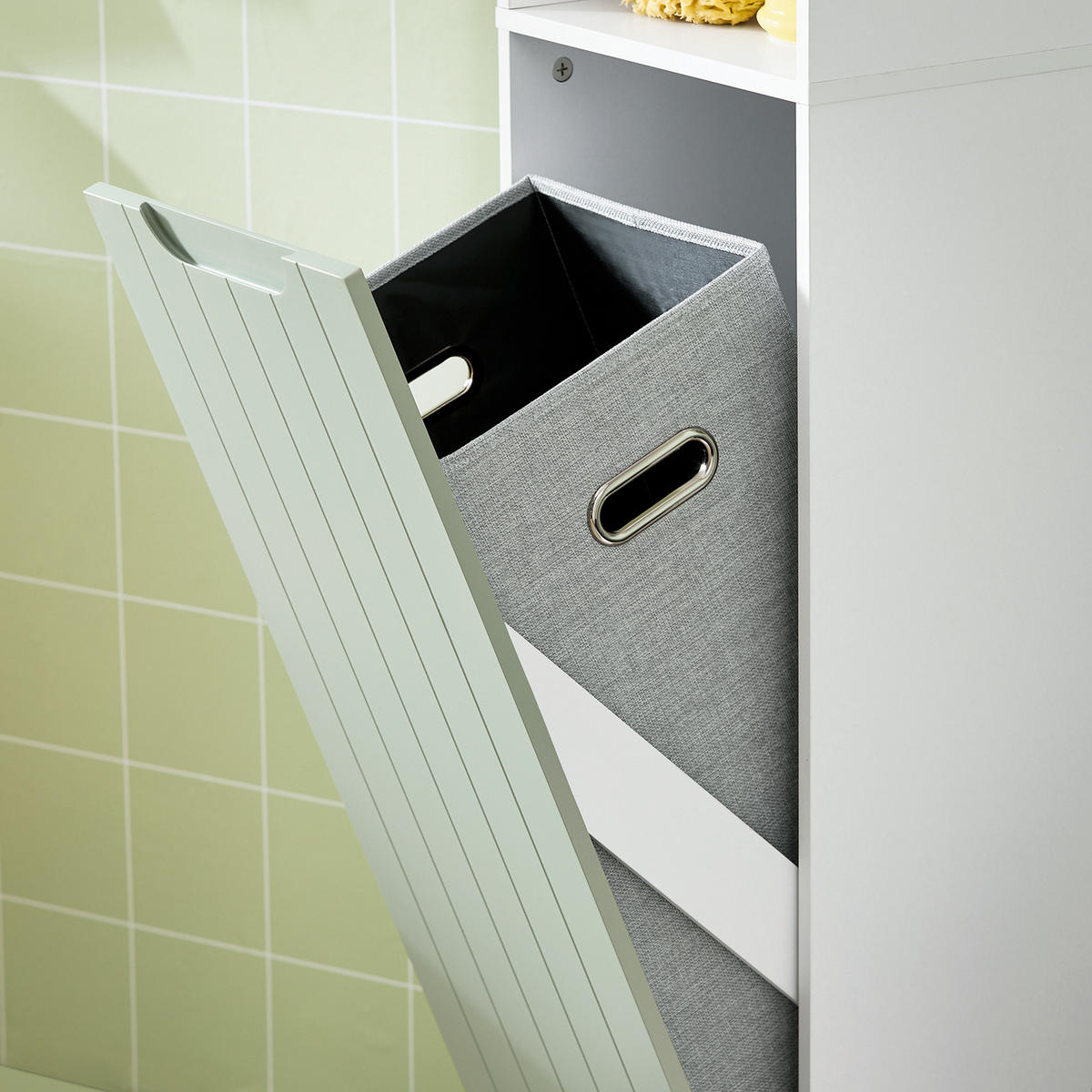 HOCHSCHRANK mit Wäschesack Grün - Weiß/Grün, Holzwerkstoff/Metall (31/167/30cm) - SoBuy