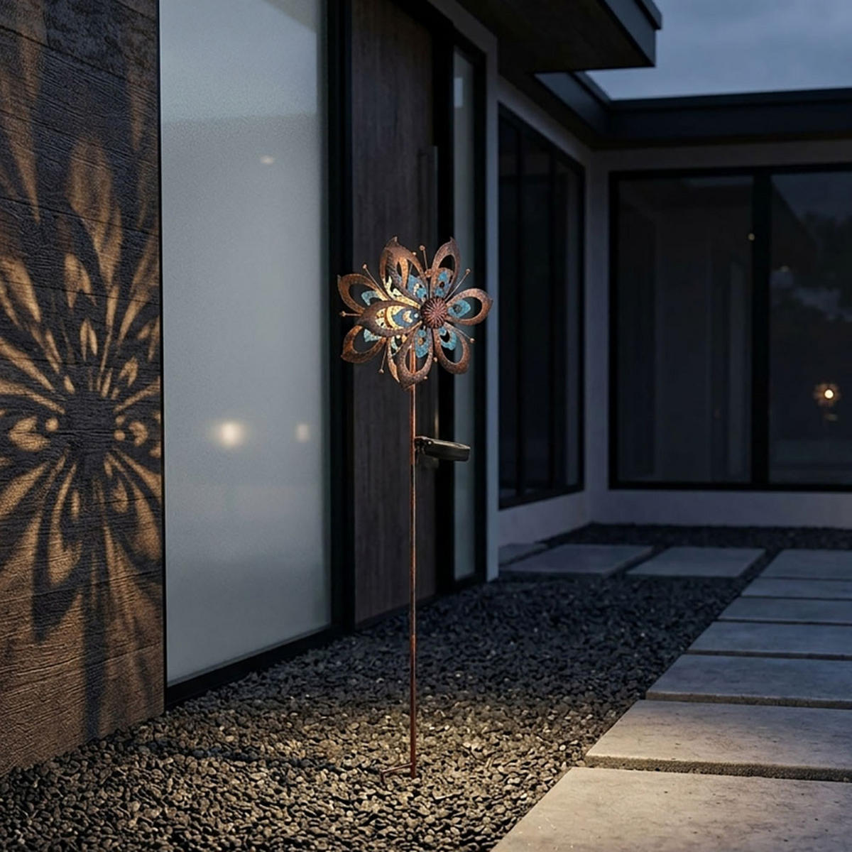 LED AUSSENLEUCHTE Metall Gold Windrad - Goldfarben, Glas (22.5/12/92cm) - Globo Lighting