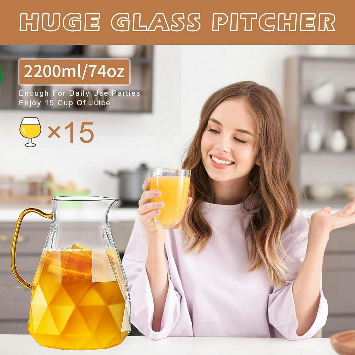GLASKARAFFE mit Deckel 2.2 Liter - Transparent, Glas (15/15cm)