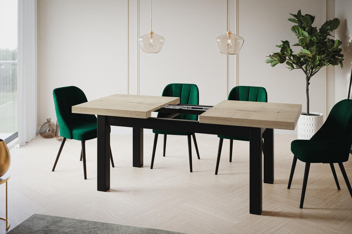 ESSZIMMERTISCH CLASSIC, ausziehbarer Tisch 120-160X80X78 cm, Farbe: HALIFAX, mit Holzbeinen in Farbe Schwarz - Schwarz/Naturfarben, Holzwerkstoff (120/80/78cm) - Alpi-Möbel