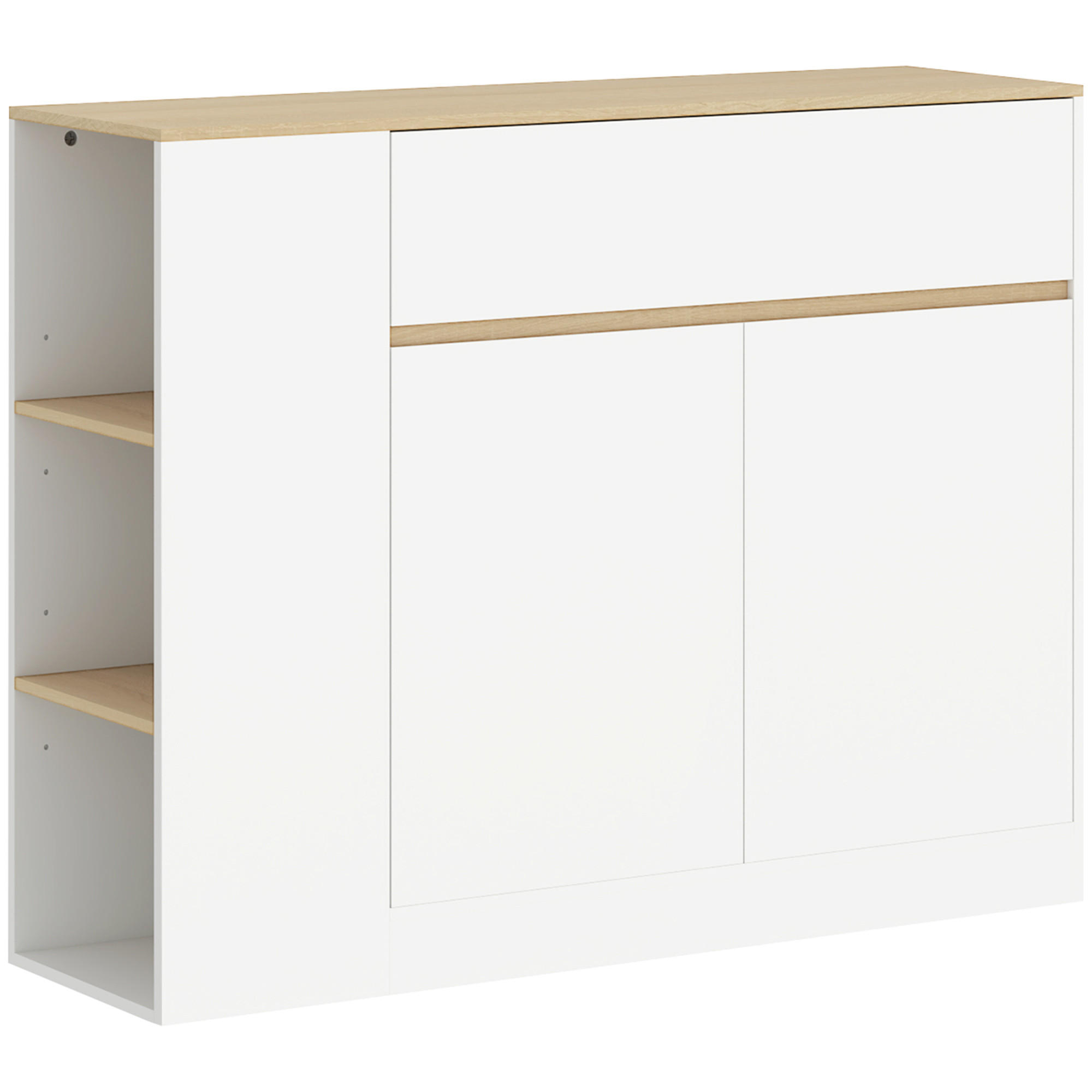SIDEBOARD Küchenschrank mit Schublade, verstellbare Ablage, Aufbewahrungsschrank - Weiß/Naturfarben, Holz/Holzwerkstoff (30/81.5/105cm) - HOMCOM