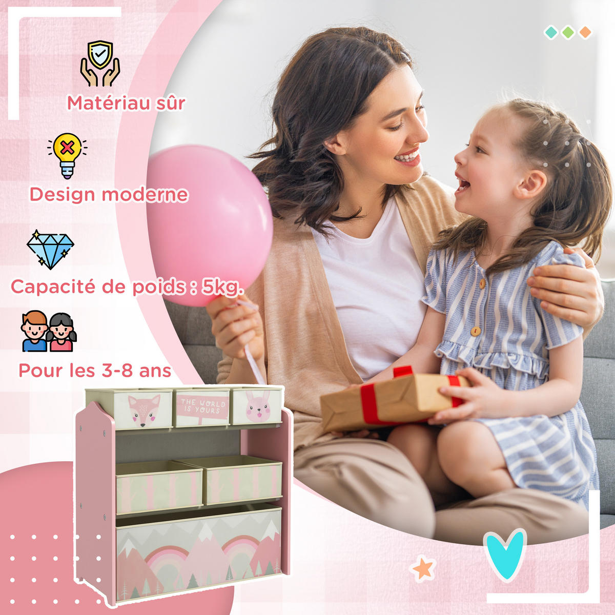 KINDERREGAL DE-17230 6 herausnehmbare Vliesstoffboxen Rosa - Pink, Metall (63/66/30cm) - ComfortXL