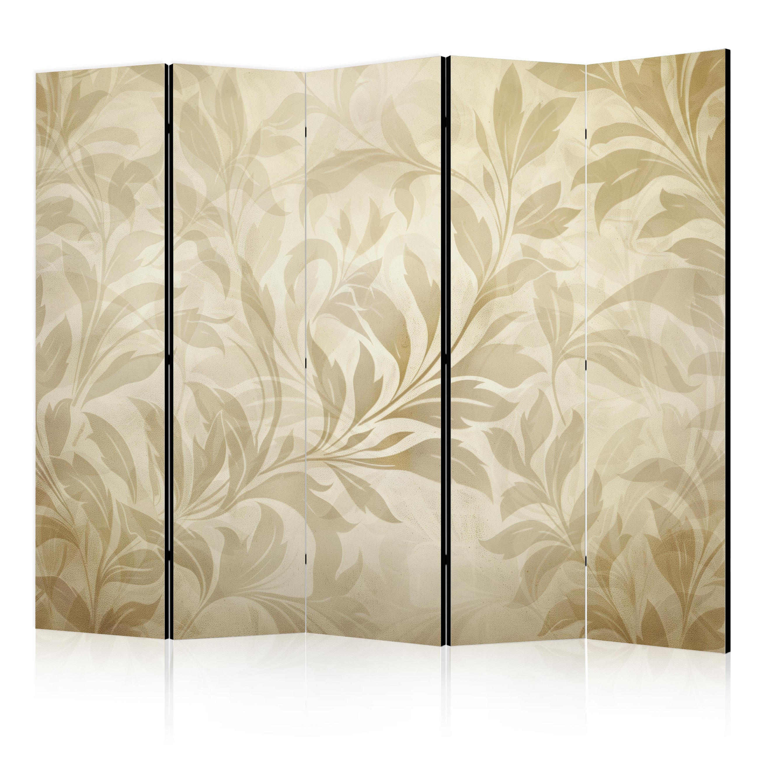 PARAVÁN Jednostranný 5-dielny 225x172 cm Béžové Listy - béžová, drevo/textil (225/172/3cm) - Muralo