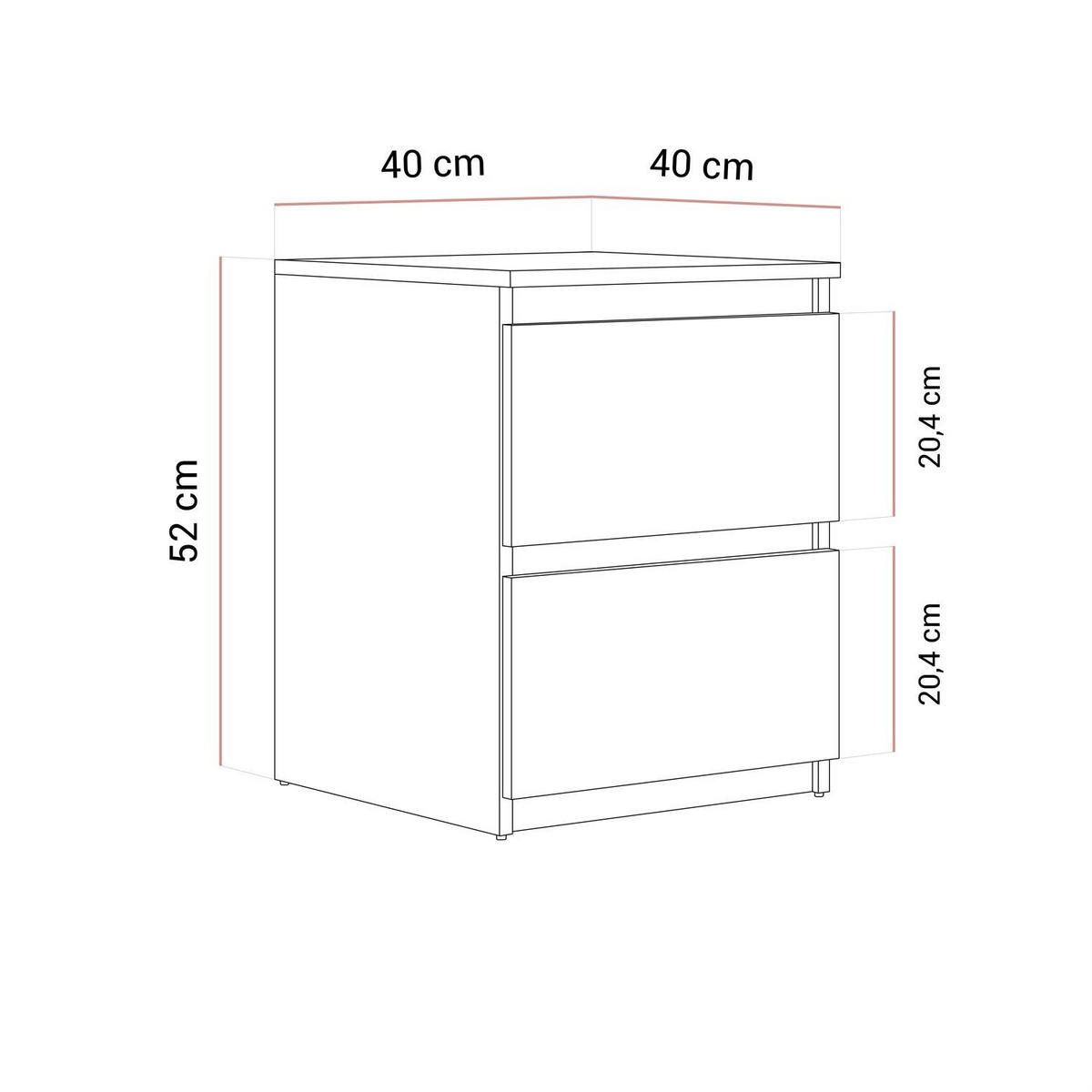 NACHTTISCH HANA W2 Weiß - Weiß, Holzwerkstoff (40/52/40cm) - Lookway