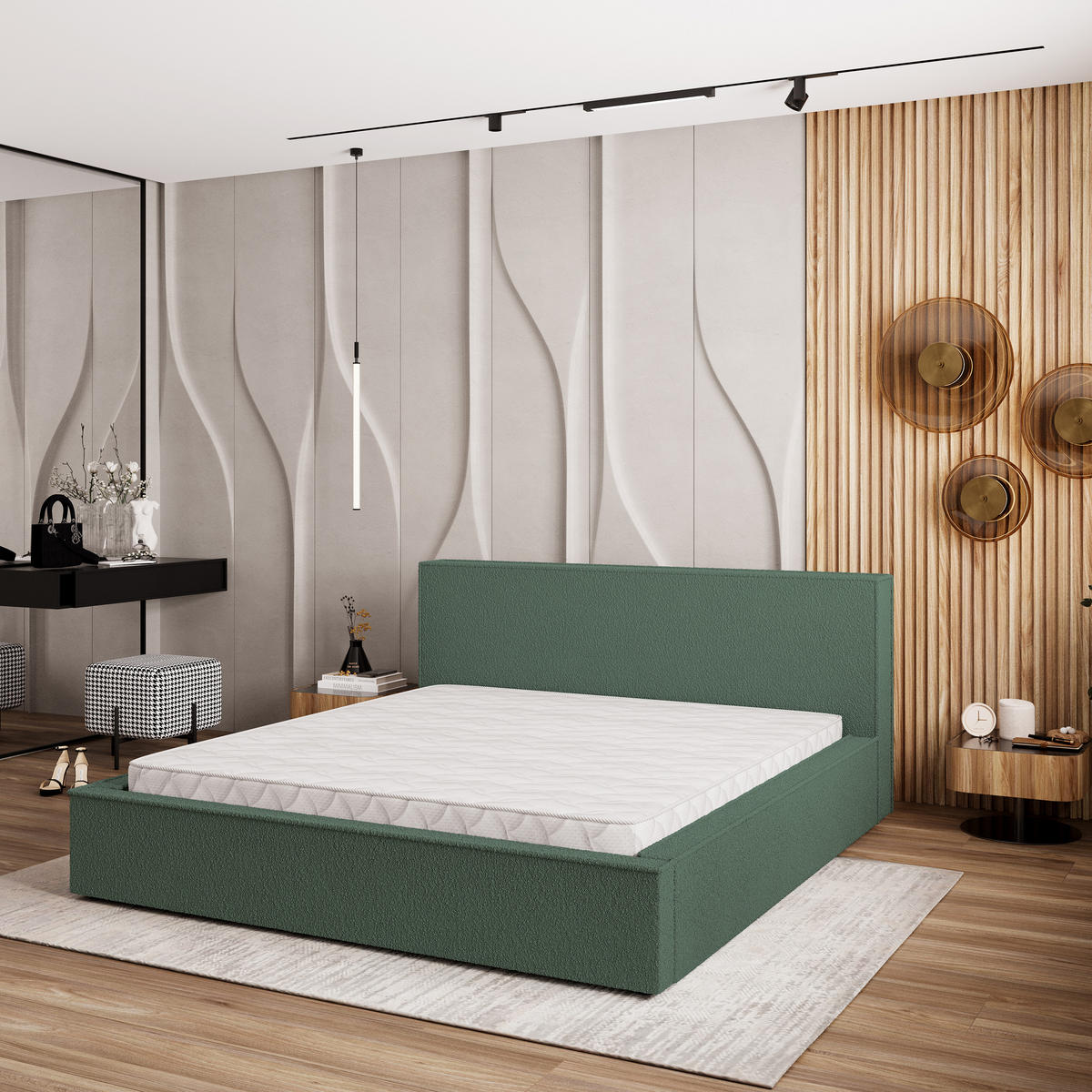 POLSTERBETT CELORA 160x200 cm mit Bettkästen - Grün - Grün, Holz (160/200cm) - MASSENO
